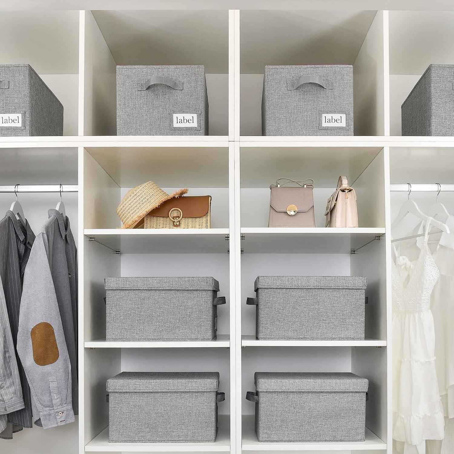 image:imageGRANNY SAYS Storage Basket with Lid Linen Fabric Storage Bins with Label Decorative Storage Boxes Clothes Storage and Organization Memory Keepsake Box 3Pack Medium KhakiampIvoryDark Gray