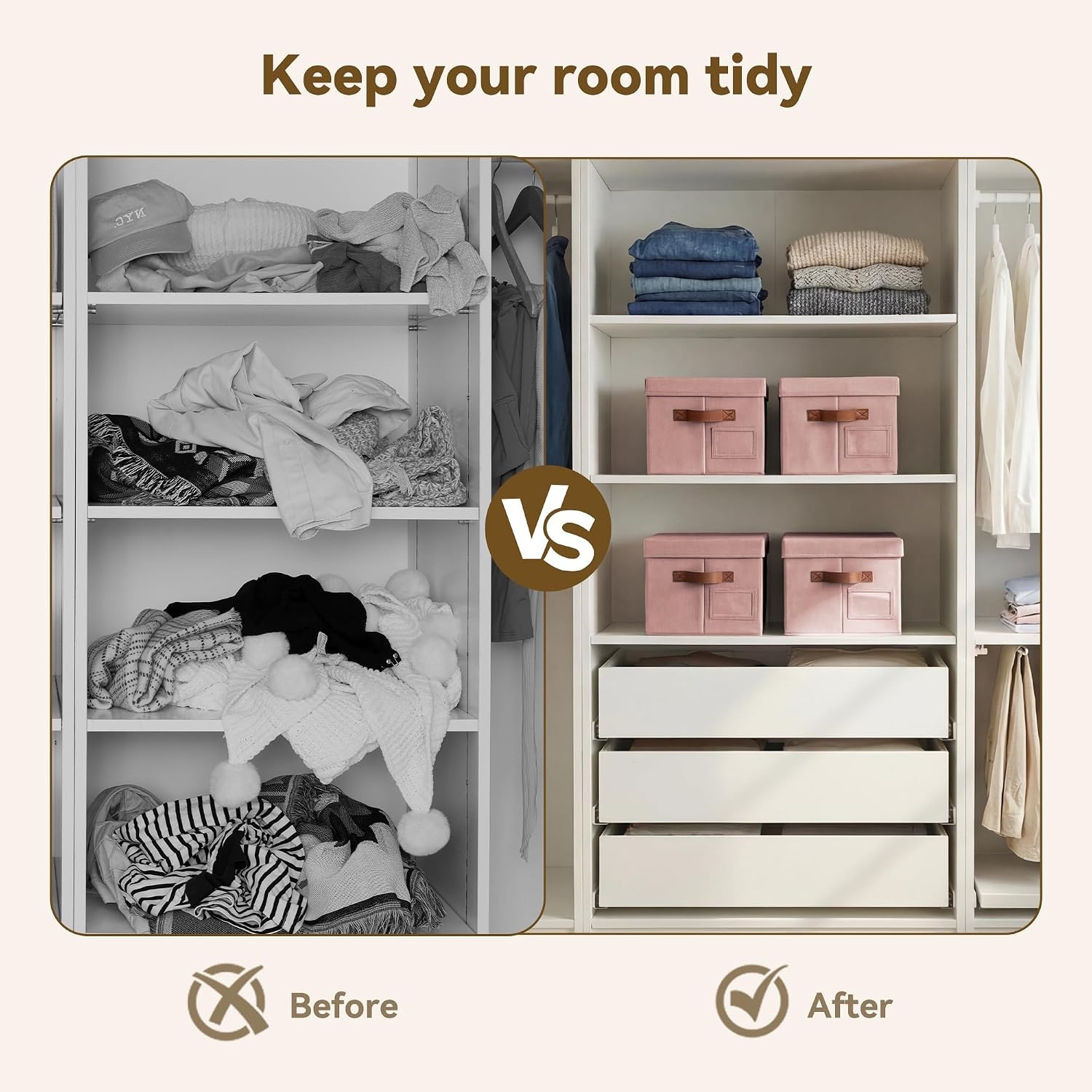 image:imageGRANNY SAYS Storage Basket with Lid Linen Fabric Storage Bins with Label Decorative Storage Boxes Clothes Storage and Organization Memory Keepsake Box 3Pack Medium KhakiampIvoryPinkBrown