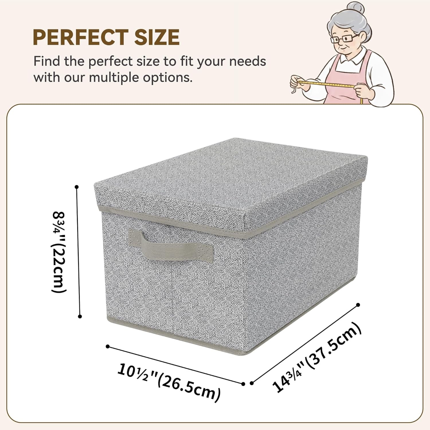 image:imageGRANNY SAYS Storage Basket with Lid Linen Fabric Storage Bins with Label Decorative Storage Boxes Clothes Storage and Organization Memory Keepsake Box 3Pack Medium KhakiampIvoryAsh Gray