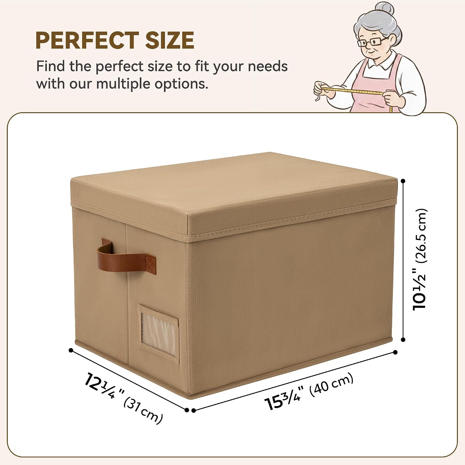 image:imageGRANNY SAYS Storage Basket with Lid Linen Fabric Storage Bins with Label Decorative Storage Boxes Clothes Storage and Organization Memory Keepsake Box 3Pack Medium KhakiampIvoryBrown