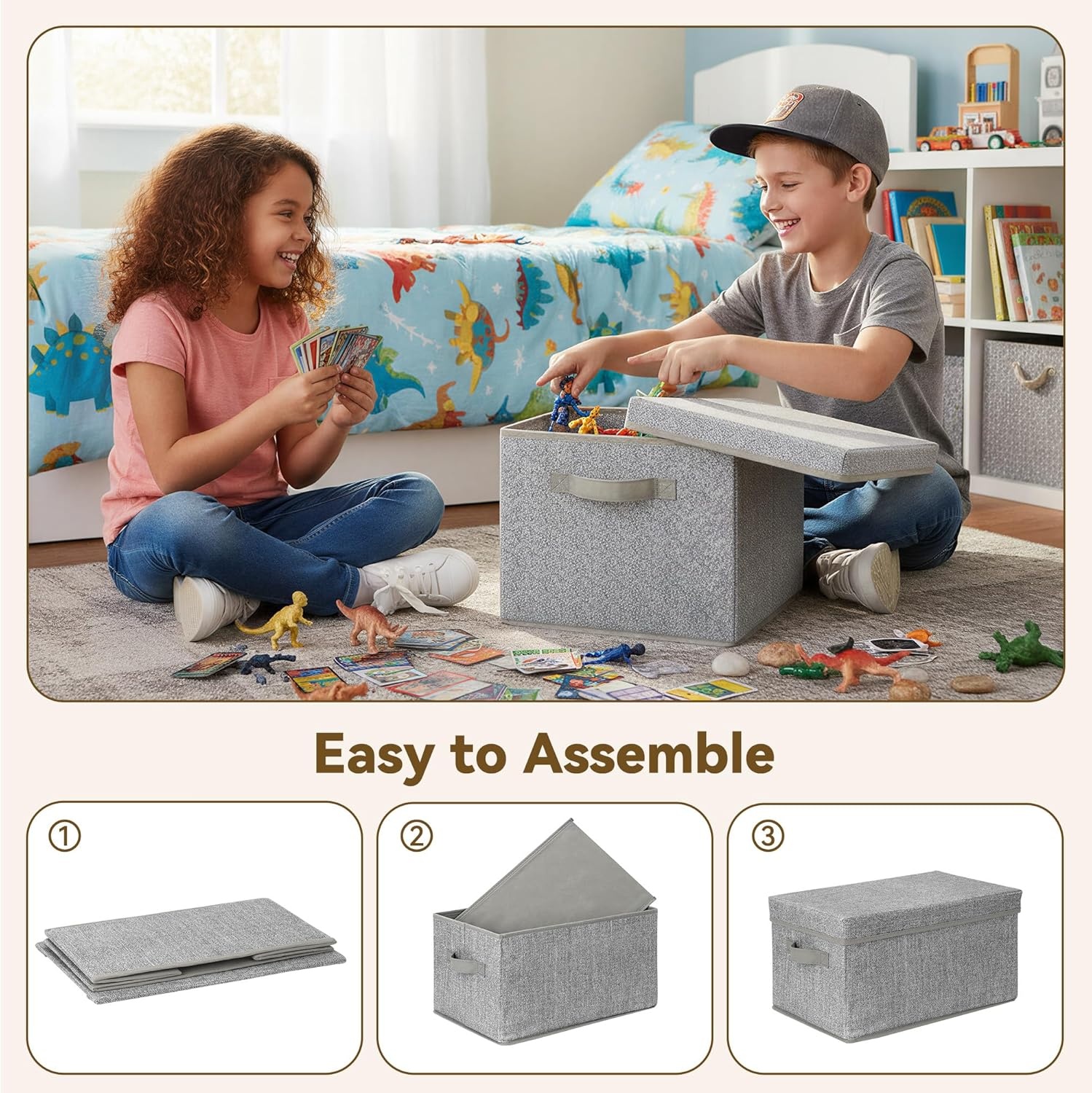 image:imageGRANNY SAYS Storage Basket with Lid Linen Fabric Storage Bins with Label Decorative Storage Boxes Clothes Storage and Organization Memory Keepsake Box 3Pack Medium KhakiampIvoryAsh Gray