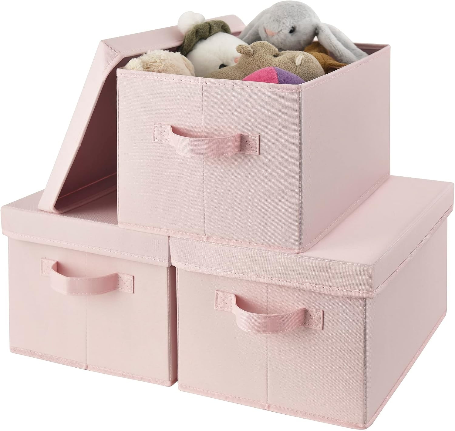 image:imageGRANNY SAYS Storage Basket with Lid Linen Fabric Storage Bins with Label Decorative Storage Boxes Clothes Storage and Organization Memory Keepsake Box 3Pack Medium KhakiampIvoryPink