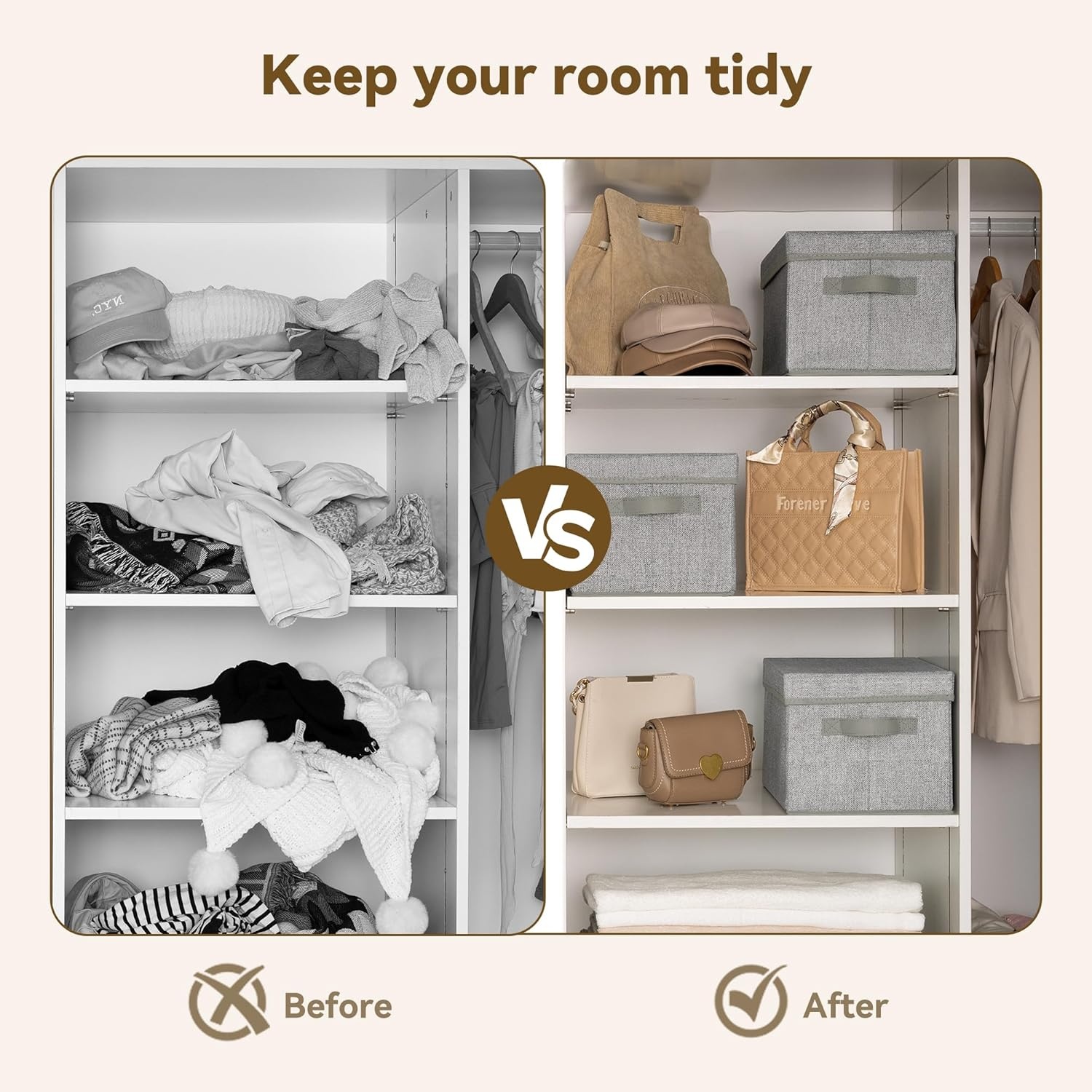 image:imageGRANNY SAYS Storage Basket with Lid Linen Fabric Storage Bins with Label Decorative Storage Boxes Clothes Storage and Organization Memory Keepsake Box 3Pack Medium KhakiampIvoryAsh Gray