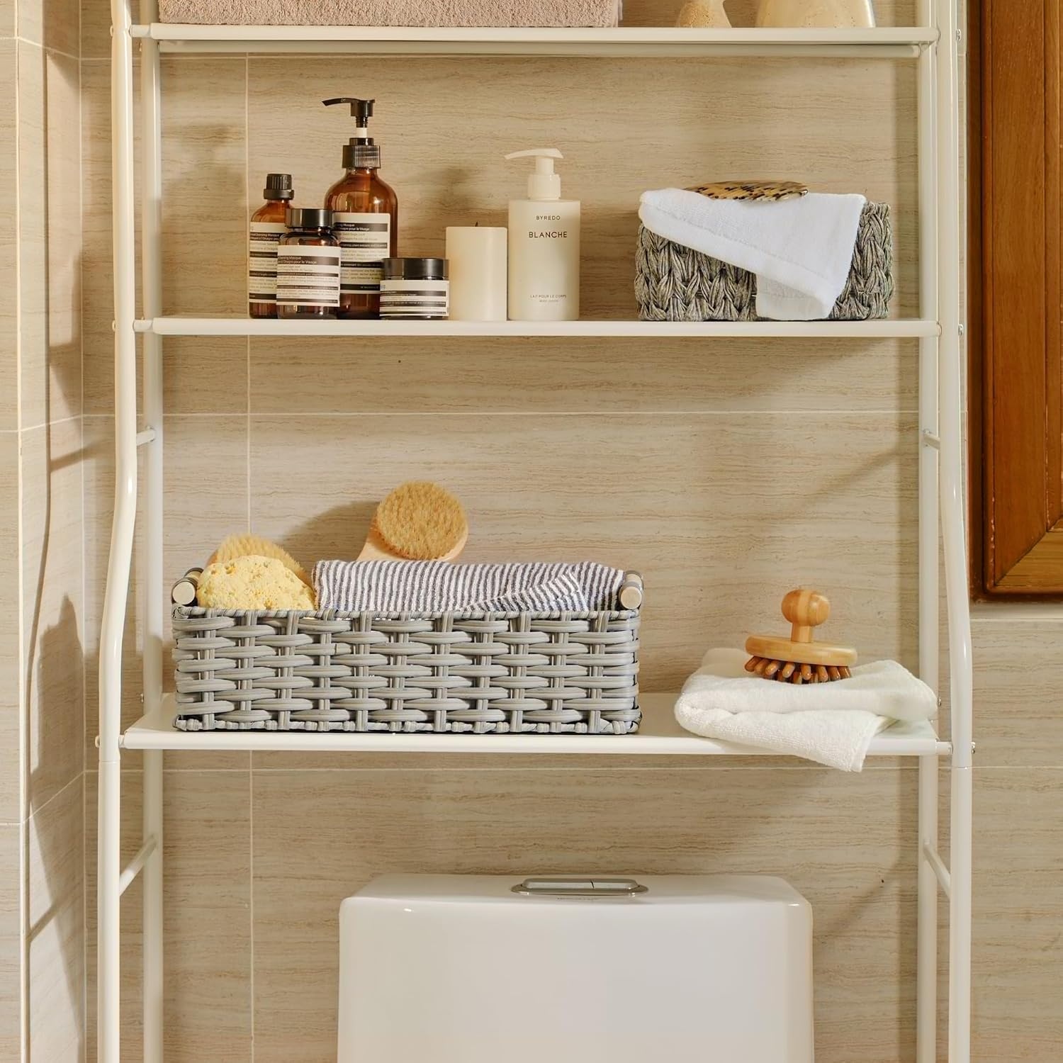 image:imageGRANNY SAYS Wicker Baskets for Storage Wicker Baskets for Shelves Waterproof Toilet Tank Topper Toilet Paper Basket for Back of Toilet Gray