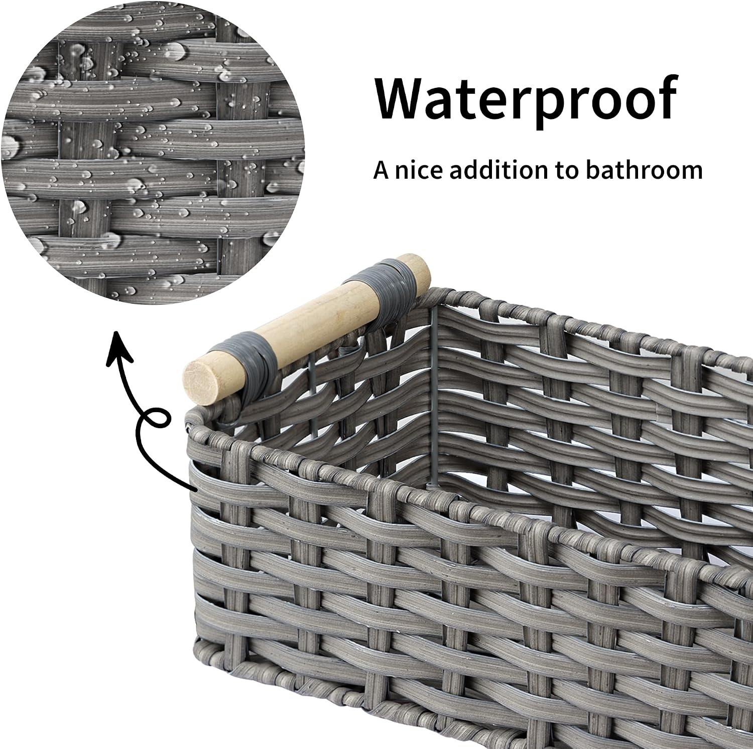 image:imageGRANNY SAYS Wicker Baskets for Storage Wicker Baskets for Shelves Waterproof Toilet Tank Topper Toilet Paper Basket for Back of Toilet Gray