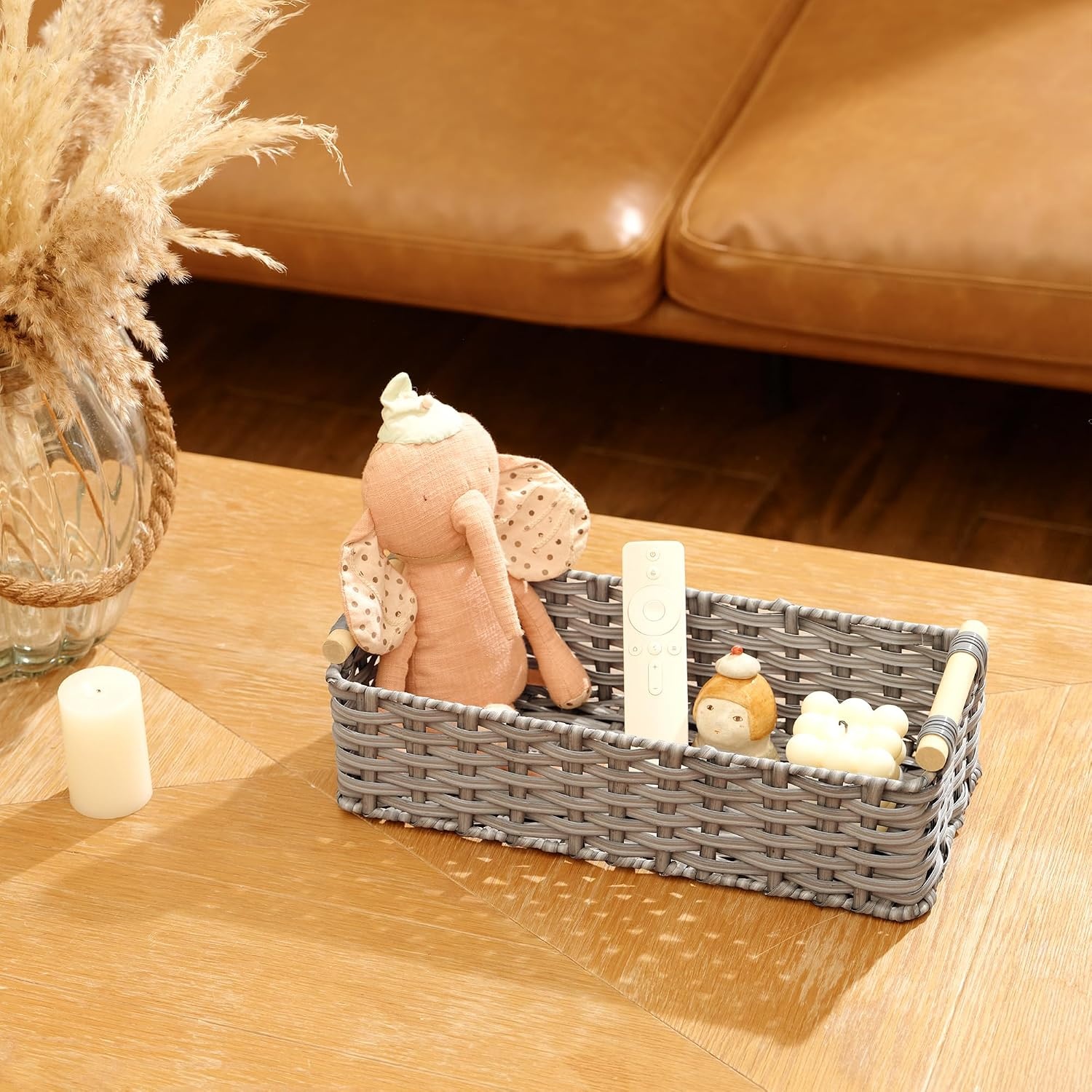 image:imageGRANNY SAYS Wicker Baskets for Storage Wicker Baskets for Shelves Waterproof Toilet Tank Topper Toilet Paper Basket for Back of Toilet Gray