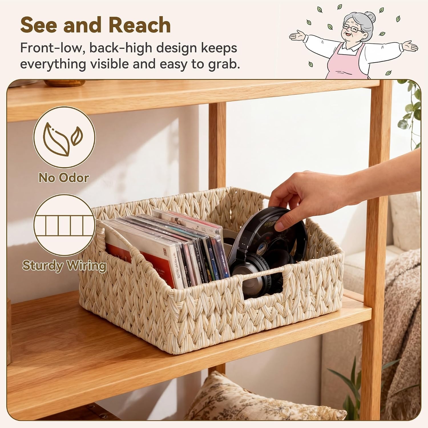 image:imageGRANNY SAYS Wicker Storage Baskets Waterproof Wicker Basket with Handles Trapezoid Woven Storage Bins for Organizing Decorative Basket Brown 2PackButter Milk