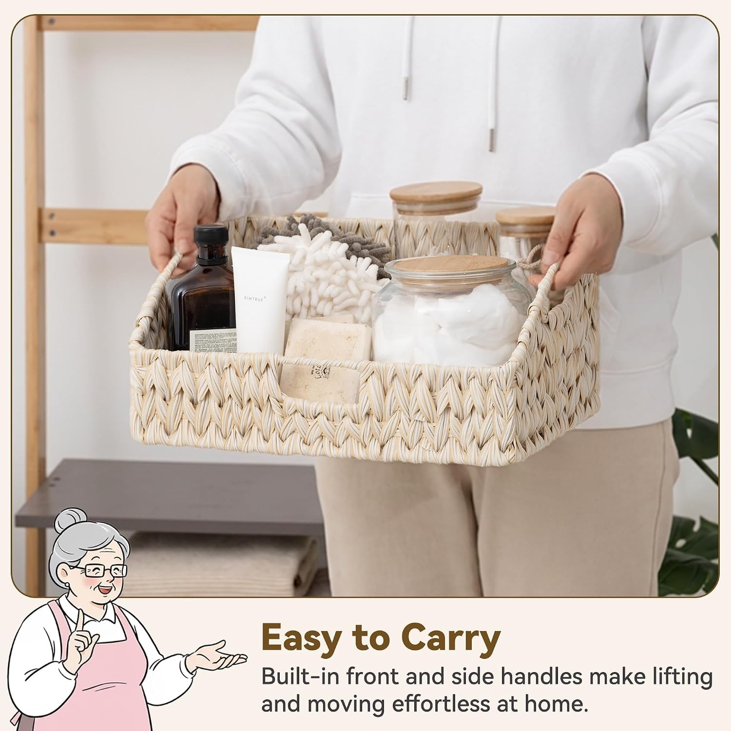 image:imageGRANNY SAYS Wicker Storage Baskets Waterproof Wicker Basket with Handles Trapezoid Woven Storage Bins for Organizing Decorative Basket Brown 2PackButter Milk