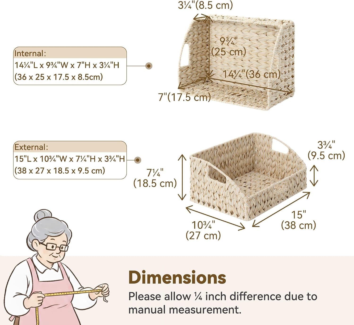 image:imageGRANNY SAYS Wicker Storage Baskets Waterproof Wicker Basket with Handles Trapezoid Woven Storage Bins for Organizing Decorative Basket Brown 2PackButter Milk