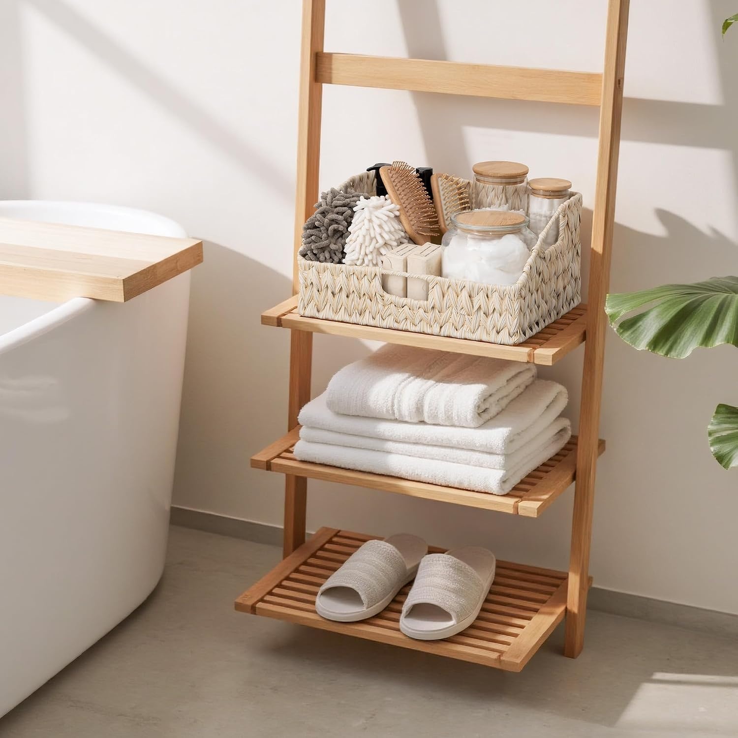 image:imageGRANNY SAYS Wicker Storage Baskets Waterproof Wicker Basket with Handles Trapezoid Woven Storage Bins for Organizing Decorative Basket Brown 2PackButter Milk