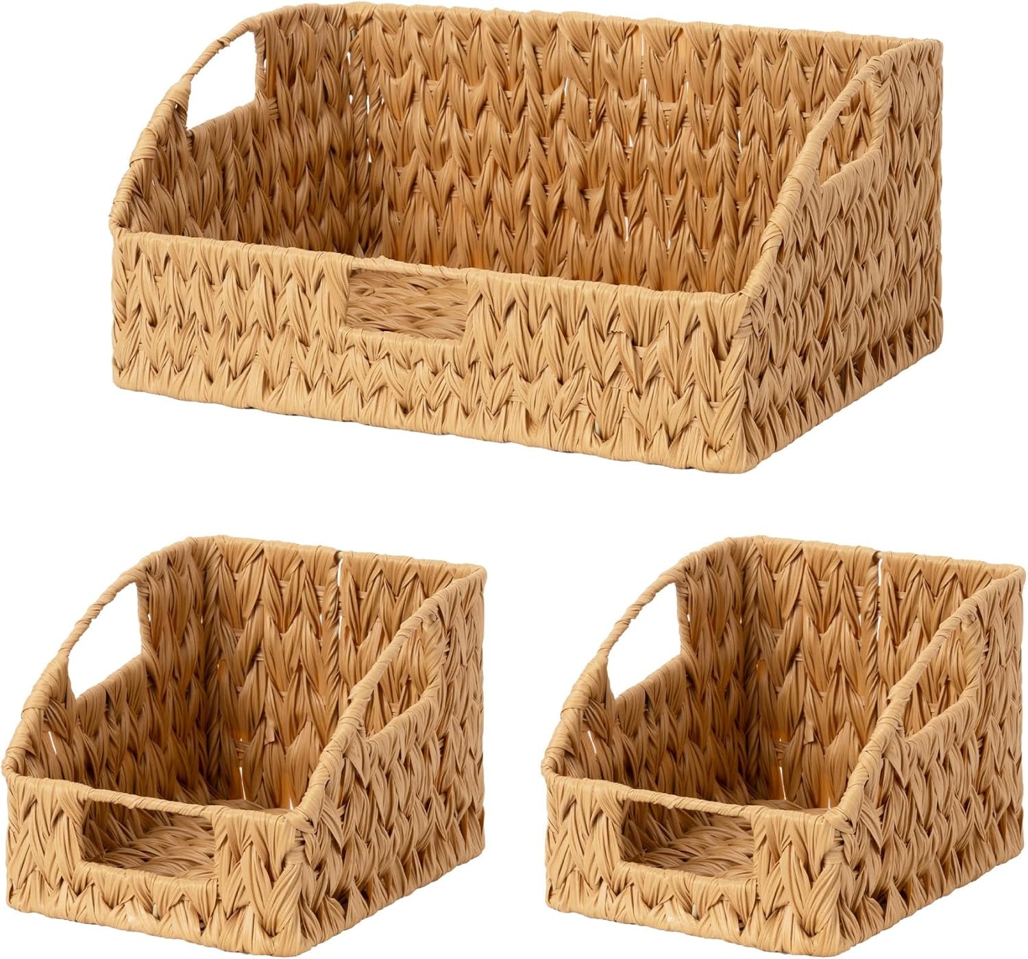 image:imageGRANNY SAYS Wicker Storage Baskets Waterproof Wicker Basket with Handles Trapezoid Woven Storage Bins for Organizing Decorative Basket Brown 2PackNatural