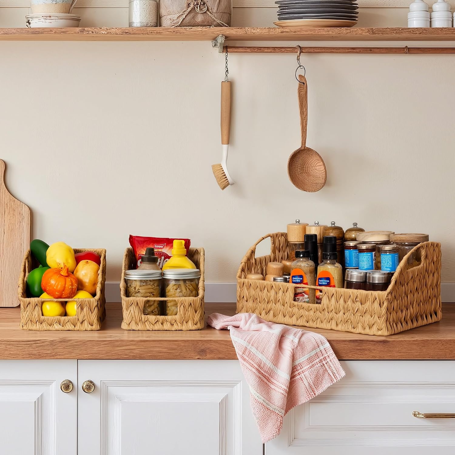 image:imageGRANNY SAYS Wicker Storage Baskets Waterproof Wicker Basket with Handles Trapezoid Woven Storage Bins for Organizing Decorative Basket Brown 2PackNatural