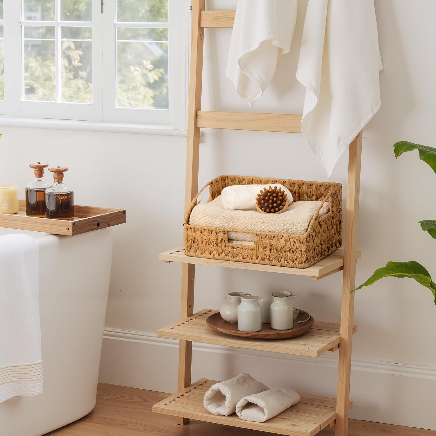 image:imageGRANNY SAYS Wicker Storage Baskets Waterproof Wicker Basket with Handles Trapezoid Woven Storage Bins for Organizing Decorative Basket Brown 2PackNatural