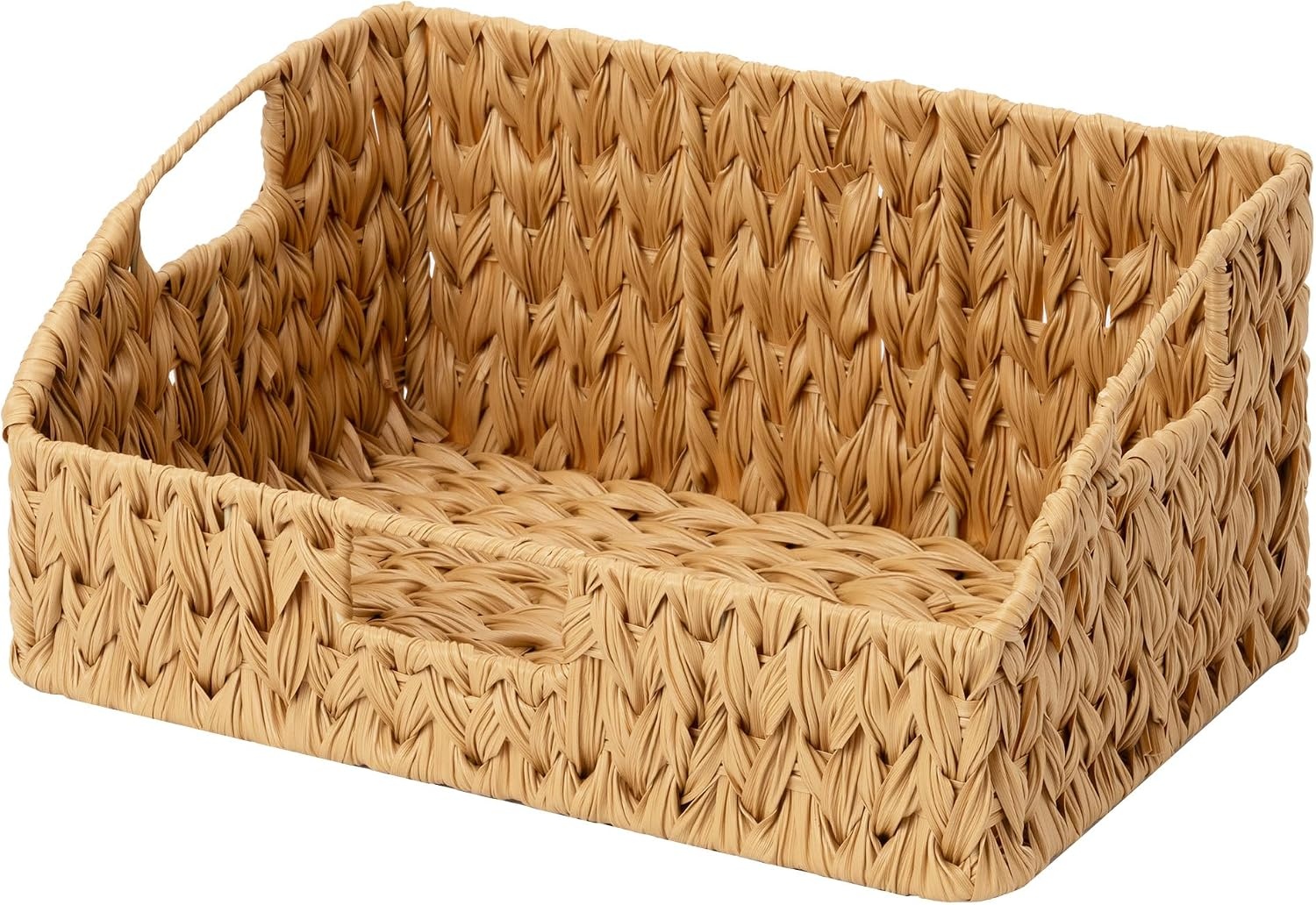 image:imageGRANNY SAYS Wicker Storage Baskets Waterproof Wicker Basket with Handles Trapezoid Woven Storage Bins for Organizing Decorative Basket Brown 2PackNatural