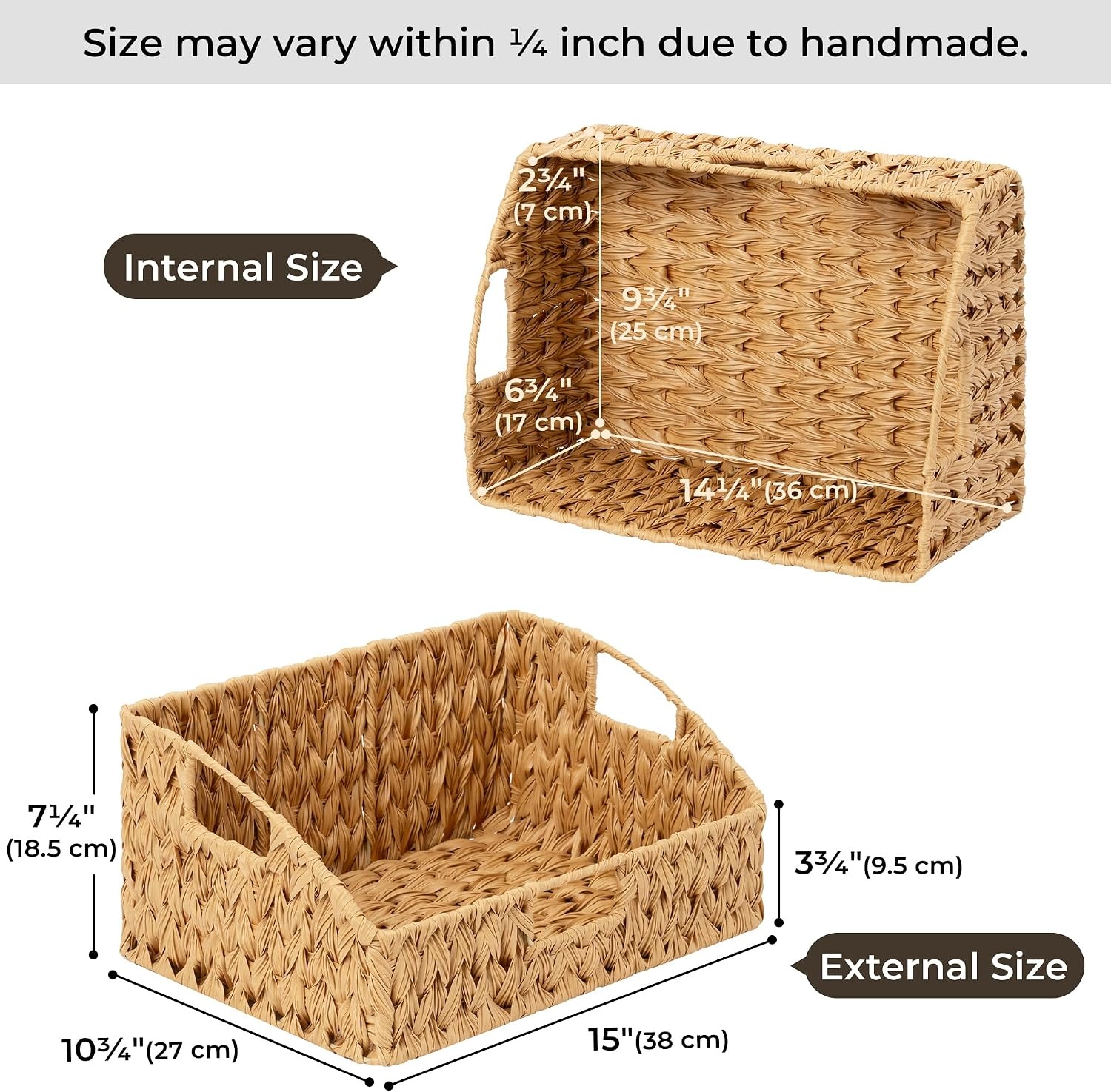 image:imageGRANNY SAYS Wicker Storage Baskets Waterproof Wicker Basket with Handles Trapezoid Woven Storage Bins for Organizing Decorative Basket Brown 2PackNatural