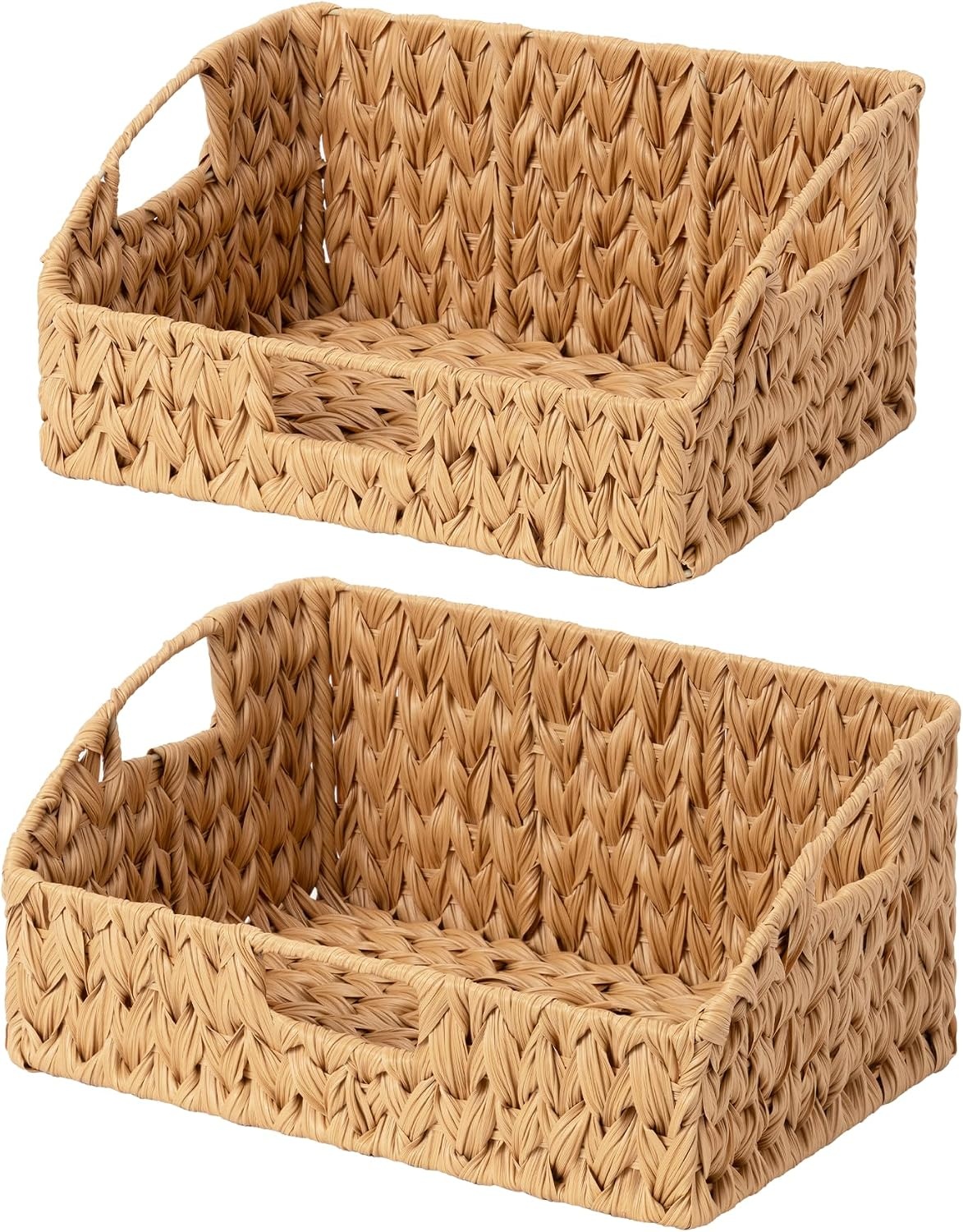 image:imageGRANNY SAYS Wicker Storage Baskets Waterproof Wicker Basket with Handles Trapezoid Woven Storage Bins for Organizing Decorative Basket Brown 2PackNatural