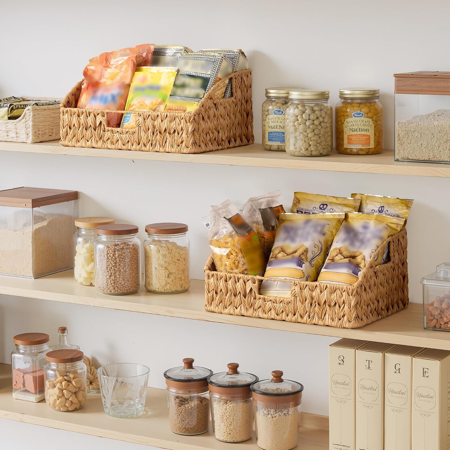 image:imageGRANNY SAYS Wicker Storage Baskets Waterproof Wicker Basket with Handles Trapezoid Woven Storage Bins for Organizing Decorative Basket Brown 2PackNatural