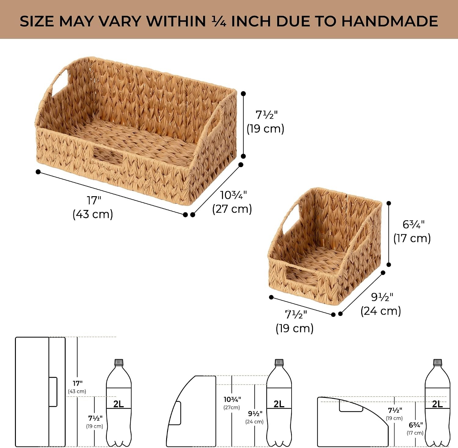 image:imageGRANNY SAYS Wicker Storage Baskets Waterproof Wicker Basket with Handles Trapezoid Woven Storage Bins for Organizing Decorative Basket Brown 2PackNatural