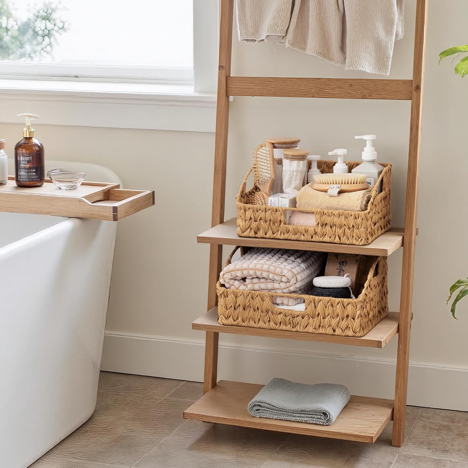 image:imageGRANNY SAYS Wicker Storage Baskets Waterproof Wicker Basket with Handles Trapezoid Woven Storage Bins for Organizing Decorative Basket Brown 2PackNatural