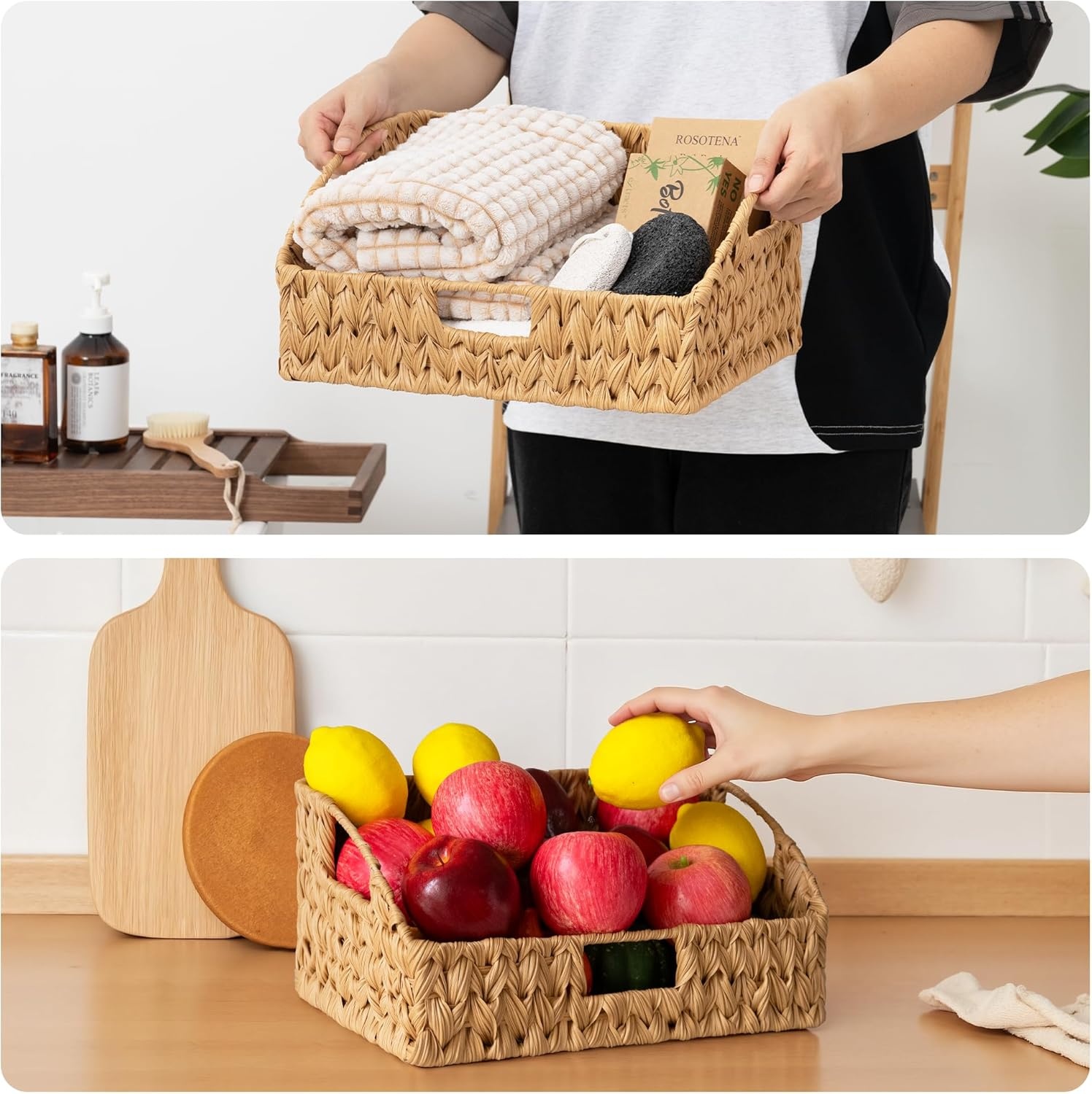 image:imageGRANNY SAYS Wicker Storage Baskets Waterproof Wicker Basket with Handles Trapezoid Woven Storage Bins for Organizing Decorative Basket Brown 2PackNatural