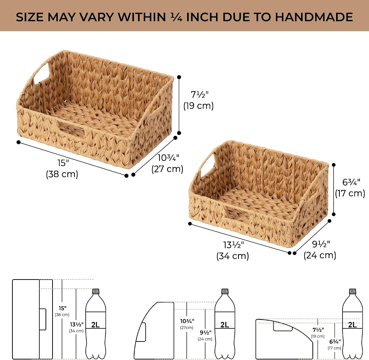 image:imageGRANNY SAYS Wicker Storage Baskets Waterproof Wicker Basket with Handles Trapezoid Woven Storage Bins for Organizing Decorative Basket Brown 2PackNatural
