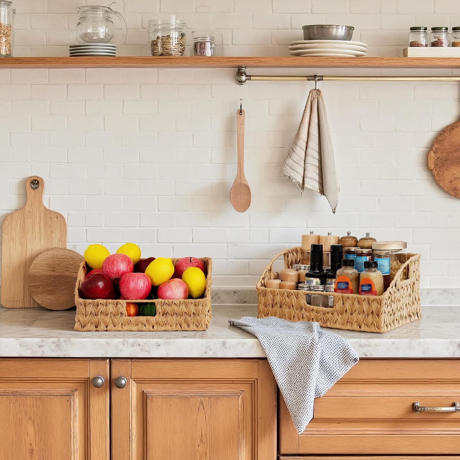 image:imageGRANNY SAYS Wicker Storage Baskets Waterproof Wicker Basket with Handles Trapezoid Woven Storage Bins for Organizing Decorative Basket Brown 2PackNatural