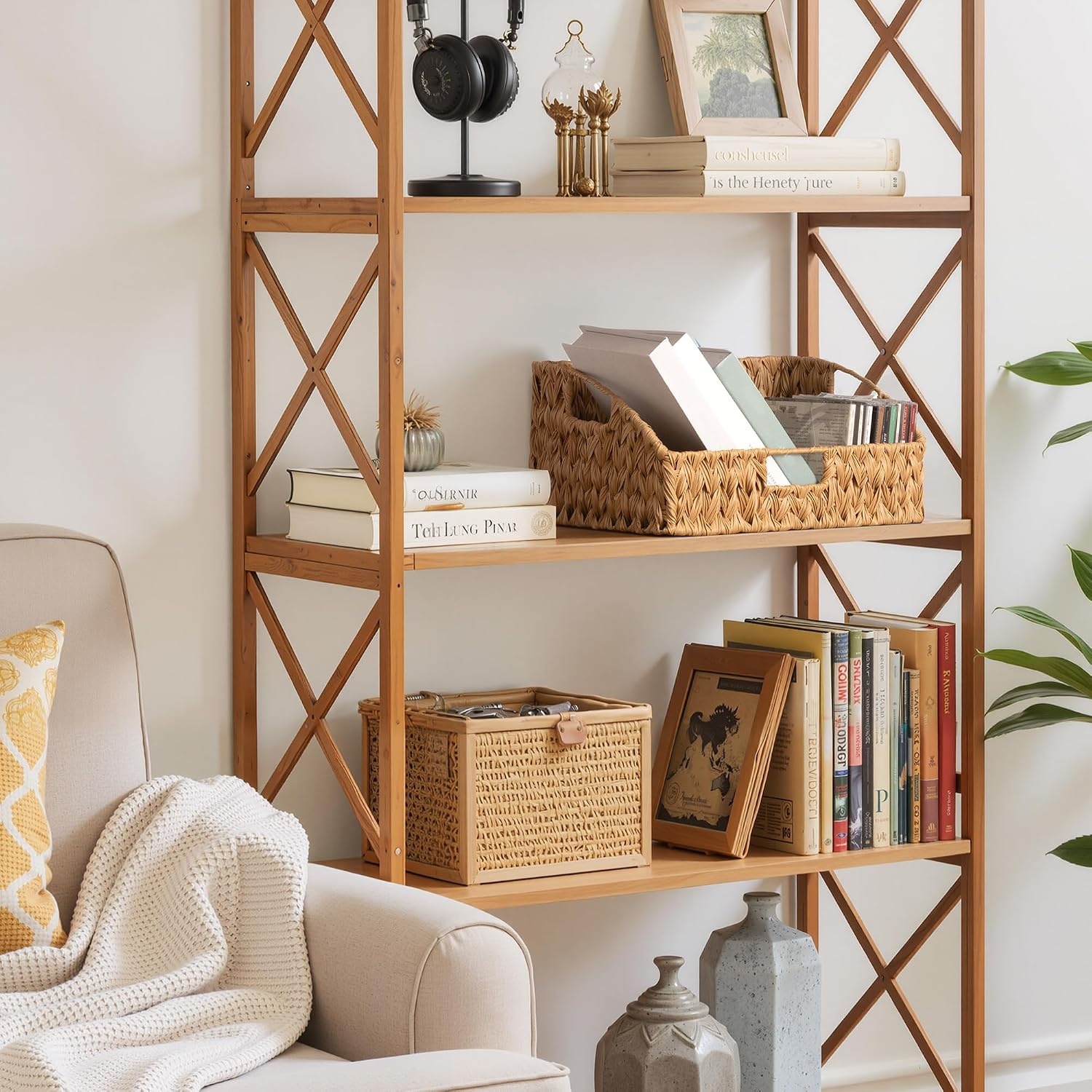 image:imageGRANNY SAYS Wicker Storage Baskets Waterproof Wicker Basket with Handles Trapezoid Woven Storage Bins for Organizing Decorative Basket Brown 2PackNatural