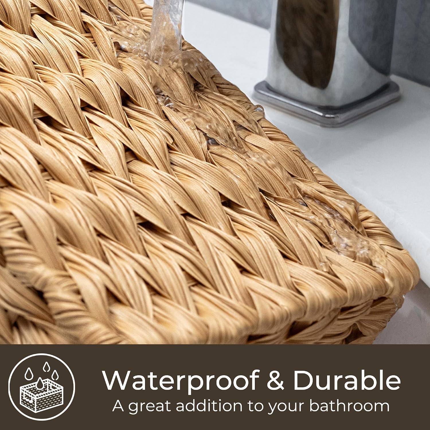 image:imageGRANNY SAYS Wicker Storage Baskets Waterproof Wicker Basket with Handles Trapezoid Woven Storage Bins for Organizing Decorative Basket Brown 2PackNatural