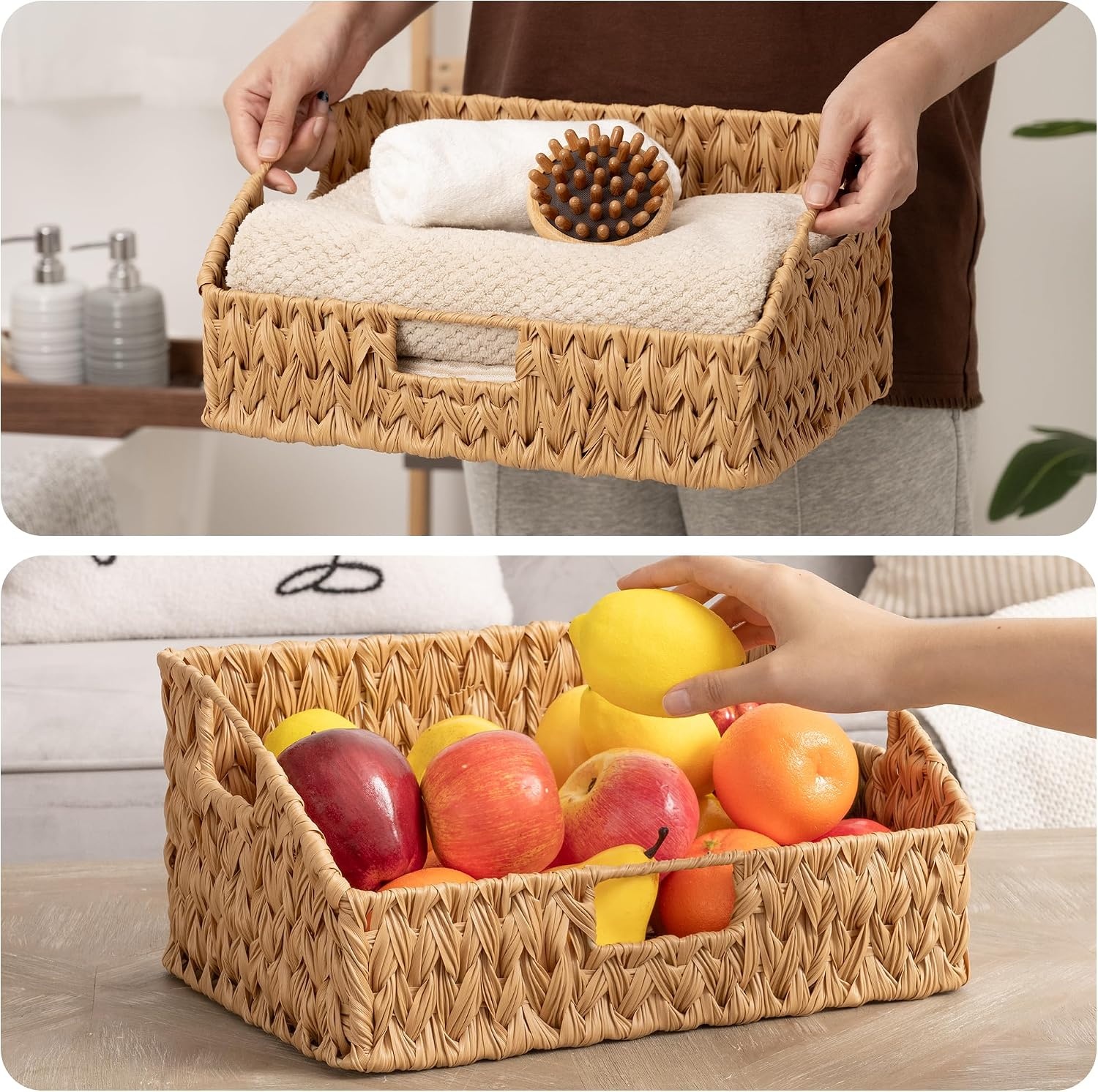 image:imageGRANNY SAYS Wicker Storage Baskets Waterproof Wicker Basket with Handles Trapezoid Woven Storage Bins for Organizing Decorative Basket Brown 2PackNatural