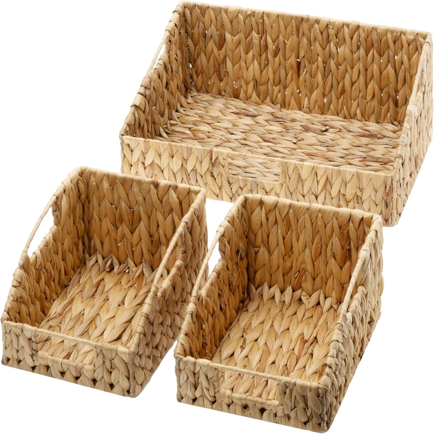 image:imageGRANNY SAYS Wicker Storage Baskets Waterproof Wicker Basket with Handles Trapezoid Woven Storage Bins for Organizing Decorative Basket Brown 2PackWater Hyacinth