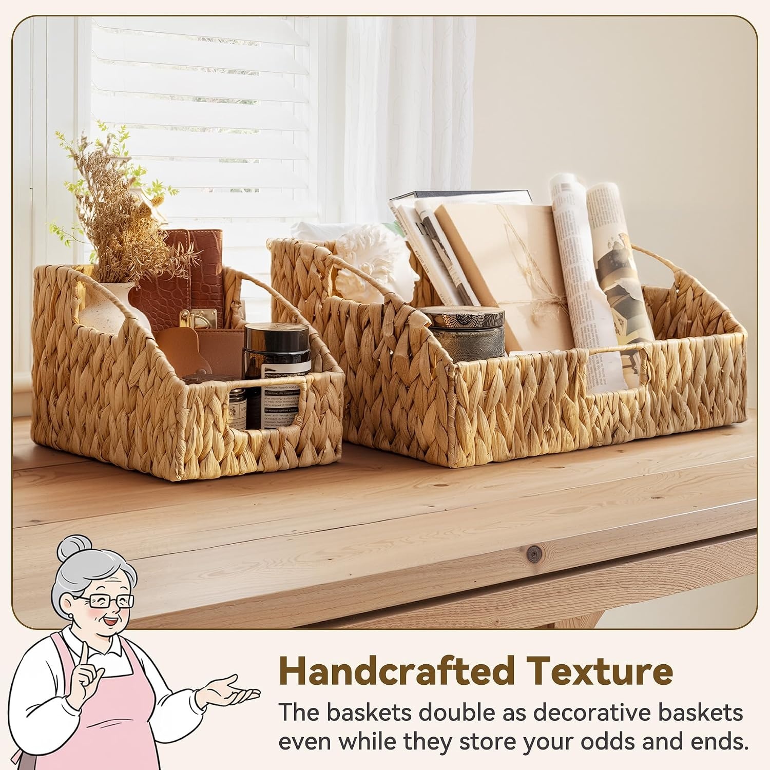 image:imageGRANNY SAYS Wicker Storage Baskets Waterproof Wicker Basket with Handles Trapezoid Woven Storage Bins for Organizing Decorative Basket Brown 2PackWater Hyacinth