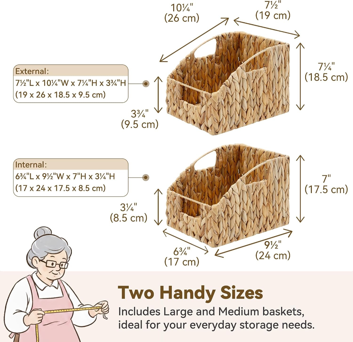 image:imageGRANNY SAYS Wicker Storage Baskets Waterproof Wicker Basket with Handles Trapezoid Woven Storage Bins for Organizing Decorative Basket Brown 2PackWater Hyacinth
