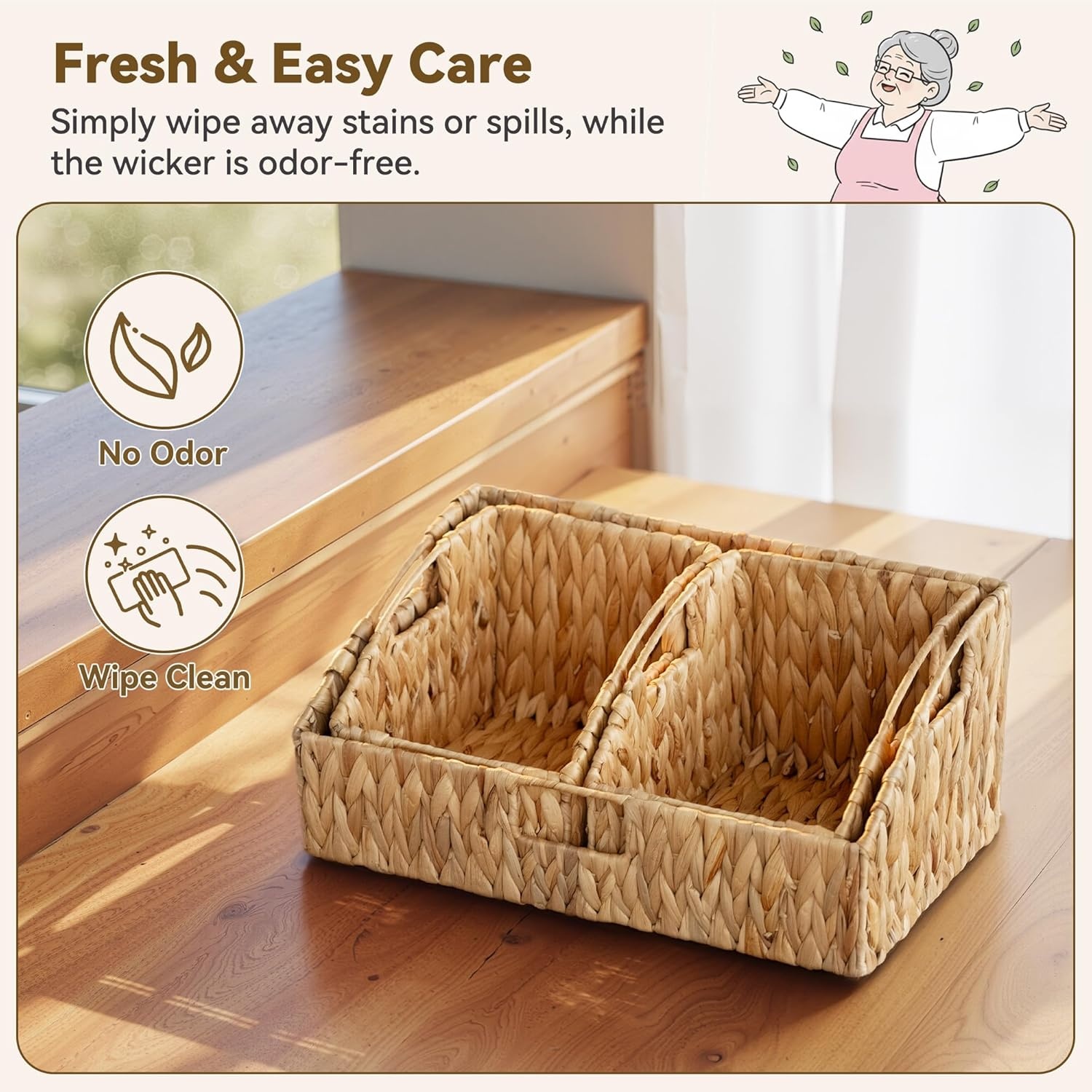 image:imageGRANNY SAYS Wicker Storage Baskets Waterproof Wicker Basket with Handles Trapezoid Woven Storage Bins for Organizing Decorative Basket Brown 2PackWater Hyacinth