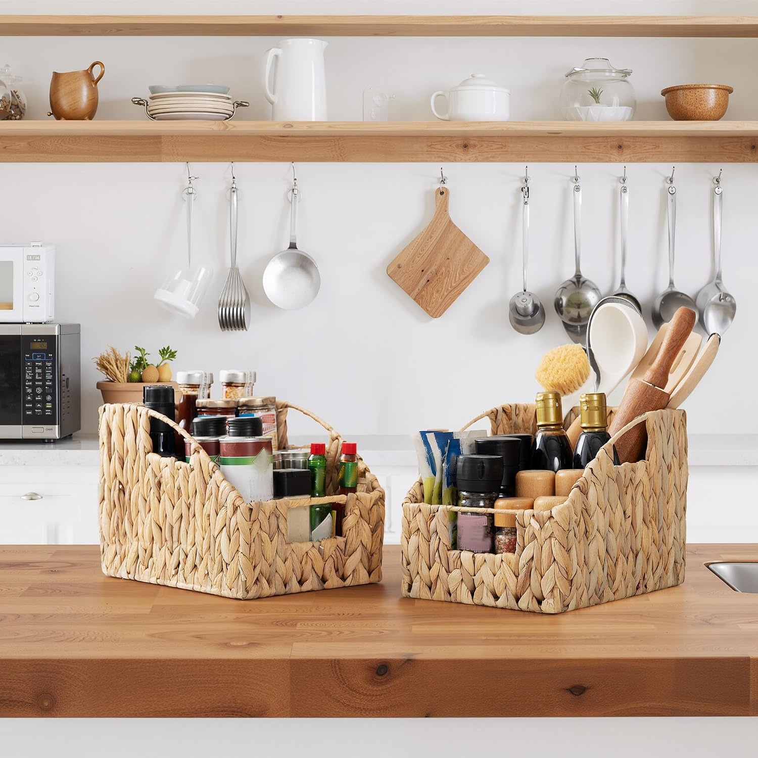 image:imageGRANNY SAYS Wicker Storage Baskets Waterproof Wicker Basket with Handles Trapezoid Woven Storage Bins for Organizing Decorative Basket Brown 2PackWater Hyacinth