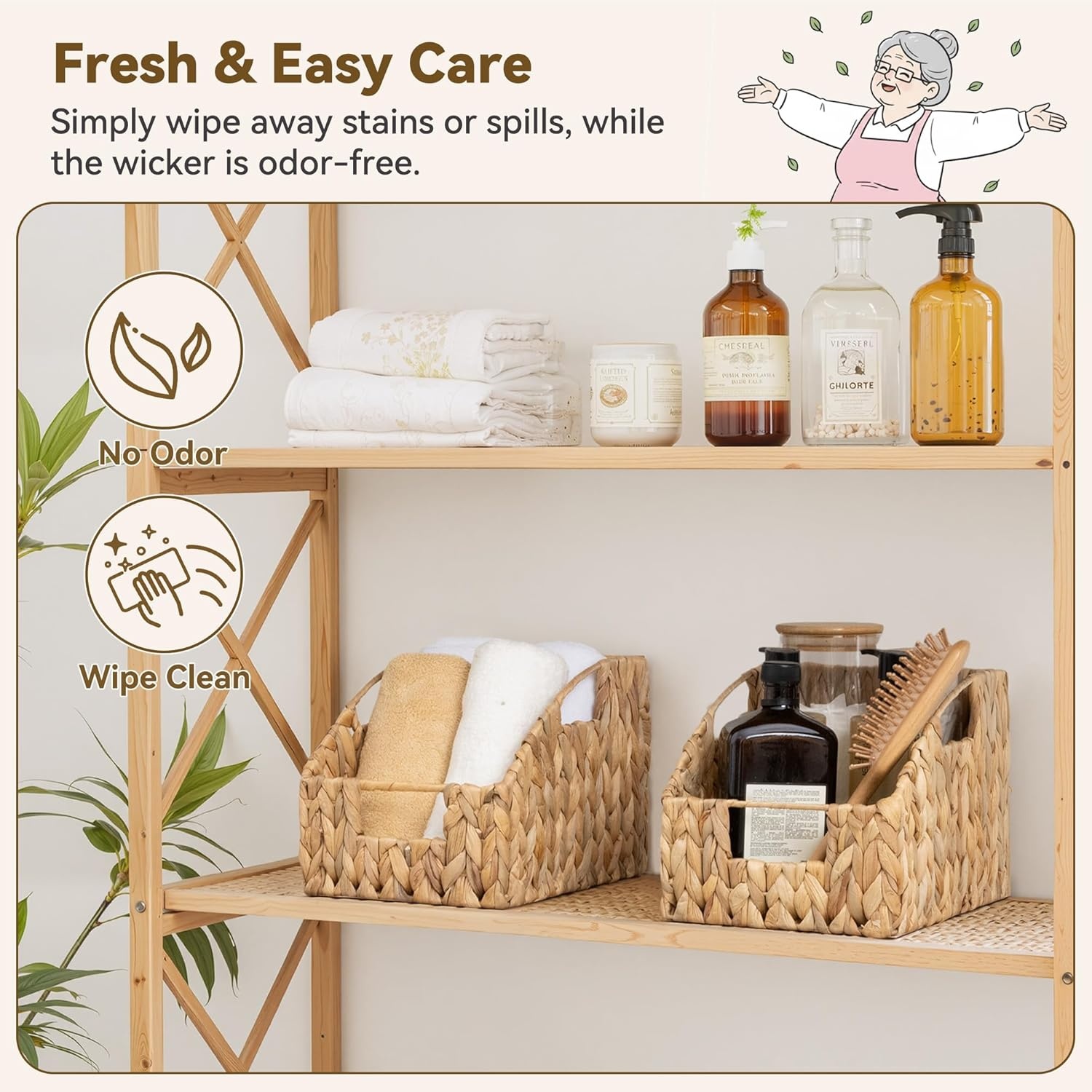 image:imageGRANNY SAYS Wicker Storage Baskets Waterproof Wicker Basket with Handles Trapezoid Woven Storage Bins for Organizing Decorative Basket Brown 2PackWater Hyacinth