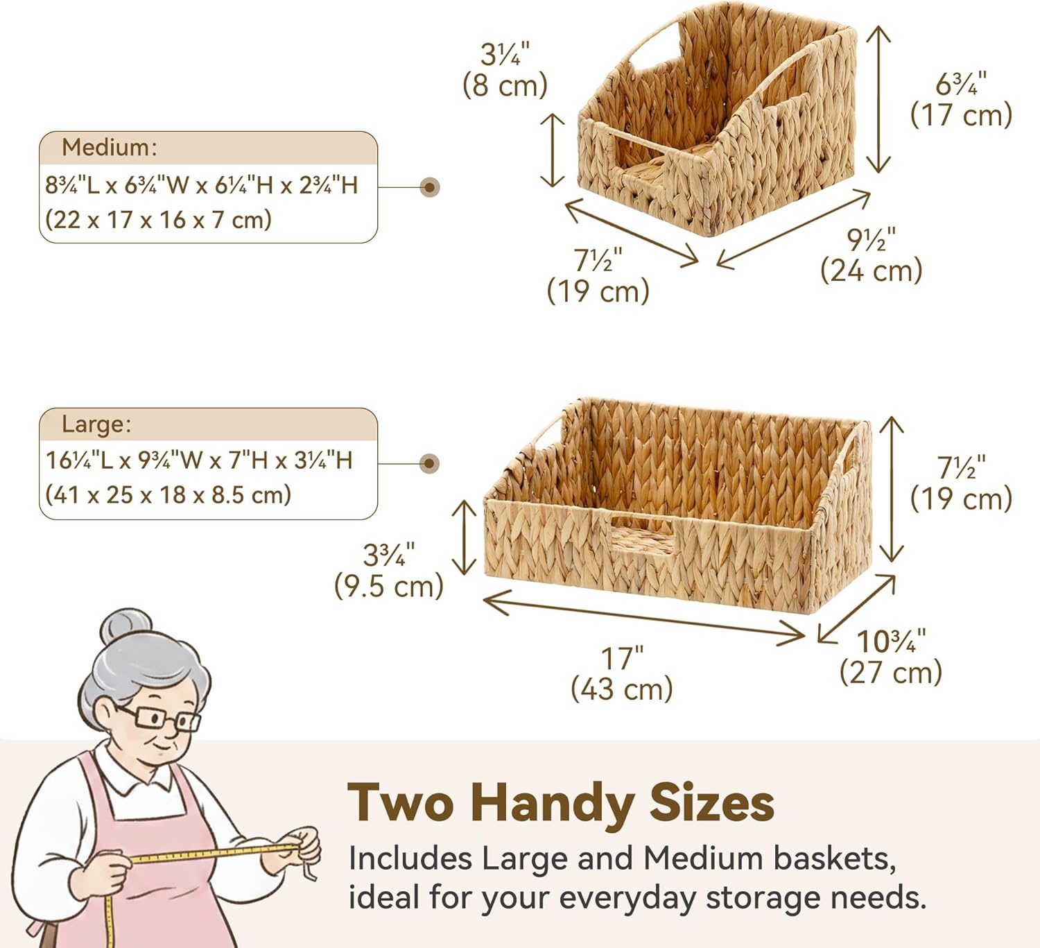 image:imageGRANNY SAYS Wicker Storage Baskets Waterproof Wicker Basket with Handles Trapezoid Woven Storage Bins for Organizing Decorative Basket Brown 2PackWater Hyacinth