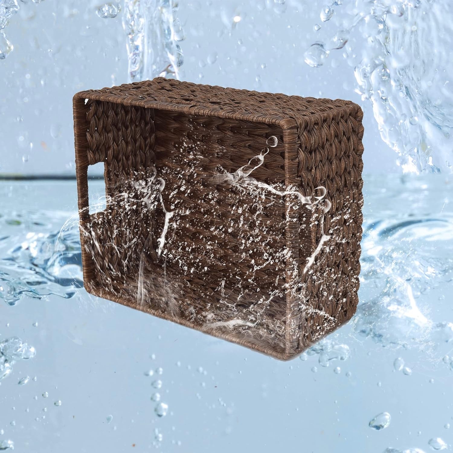 image:imageGRANNY SAYS Wicker Storage Baskets for Shelves Wicker Baskets for Organizing Waterproof Woven Basket for Pantry Rectangle Basket for Shelf Brown 2PackBrown