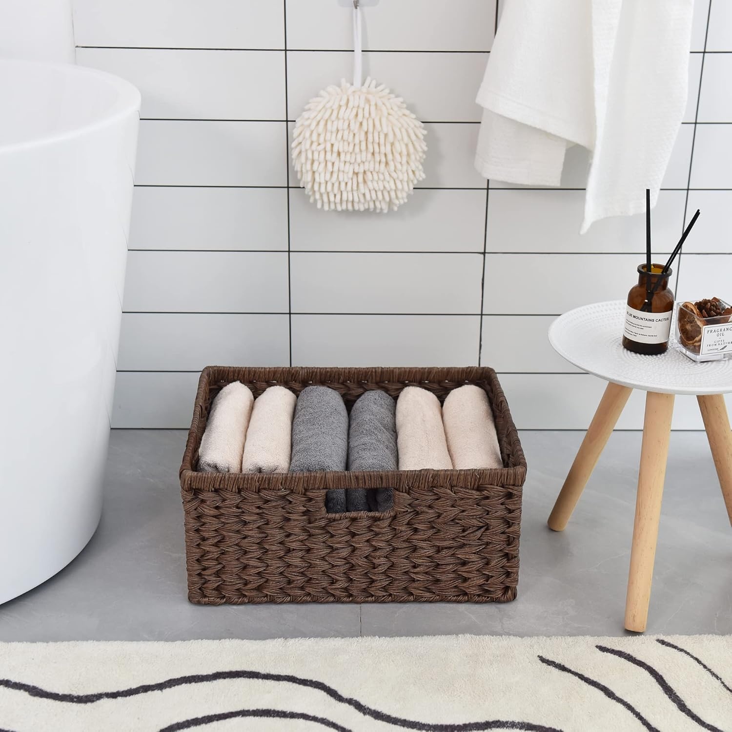 image:imageGRANNY SAYS Wicker Storage Baskets for Shelves Wicker Baskets for Organizing Waterproof Woven Basket for Pantry Rectangle Basket for Shelf Brown 2PackBrown