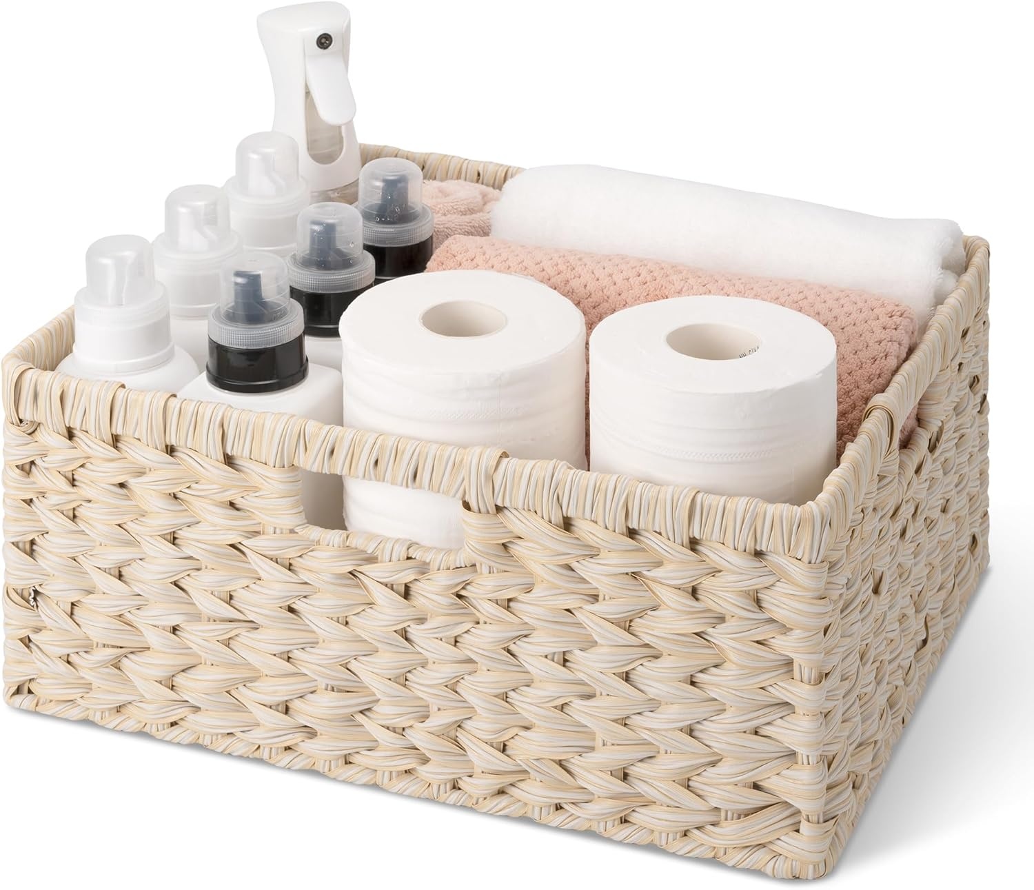 image:imageGRANNY SAYS Wicker Storage Baskets for Shelves Wicker Baskets for Organizing Waterproof Woven Basket for Pantry Rectangle Basket for Shelf Brown 2PackButter Milk