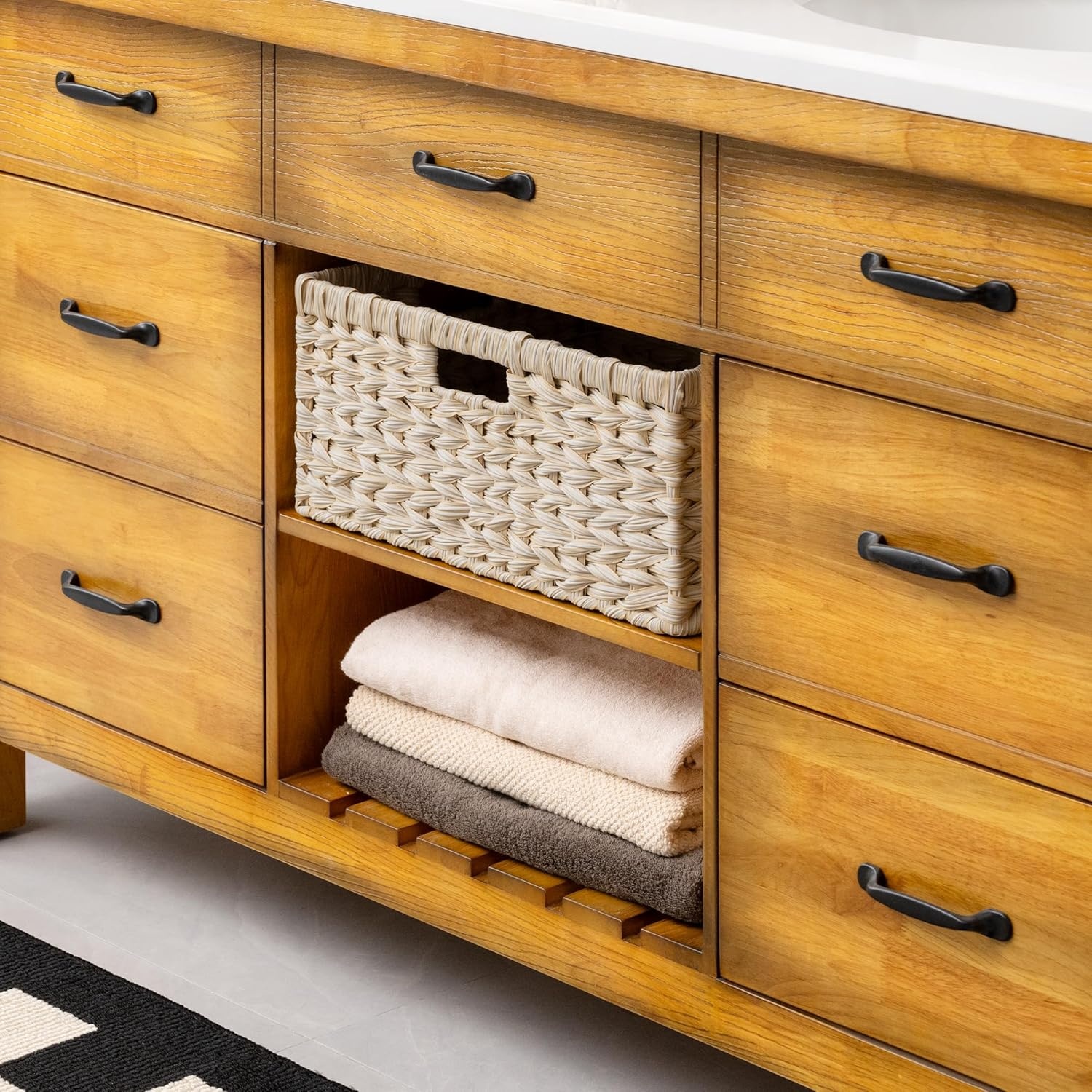 image:imageGRANNY SAYS Wicker Storage Baskets for Shelves Wicker Baskets for Organizing Waterproof Woven Basket for Pantry Rectangle Basket for Shelf Brown 2PackButter Milk