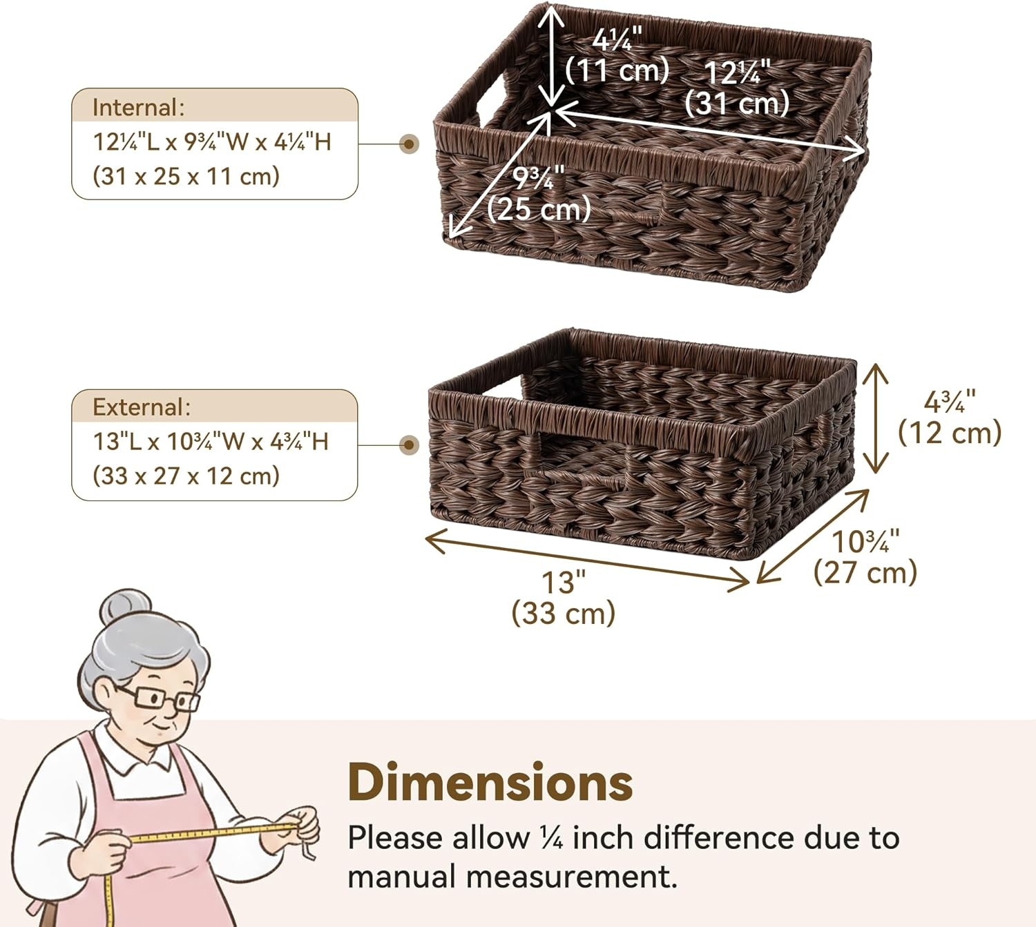 image:imageGRANNY SAYS Wicker Storage Baskets for Shelves Wicker Baskets for Organizing Waterproof Woven Basket for Pantry Rectangle Basket for Shelf Brown 2PackBrown