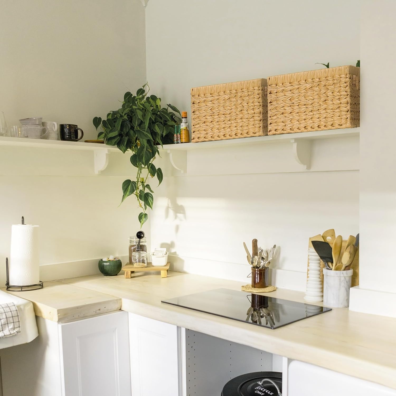 image:imageGRANNY SAYS Wicker Storage Baskets for Shelves Wicker Baskets for Organizing Waterproof Woven Basket for Pantry Rectangle Basket for Shelf Brown 2PackNatural