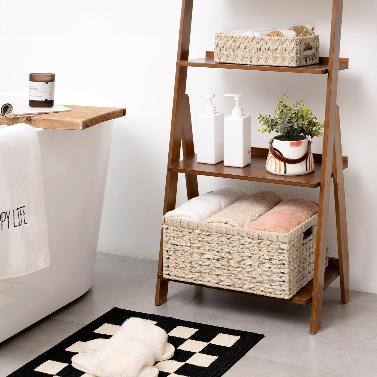 image:imageGRANNY SAYS Wicker Storage Baskets for Shelves Wicker Baskets for Organizing Waterproof Woven Basket for Pantry Rectangle Basket for Shelf Brown 2PackButter Milk