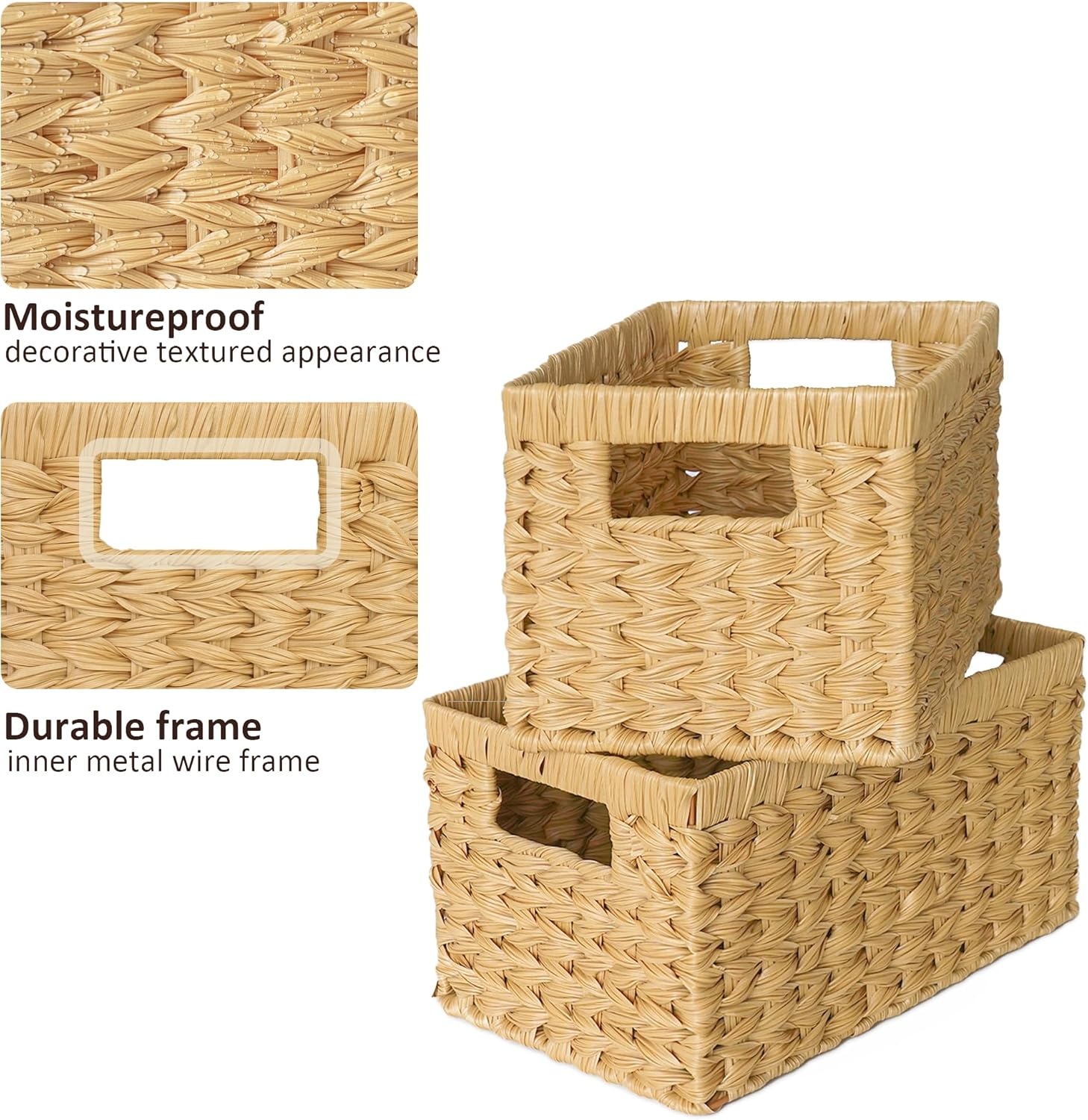 image:imageGRANNY SAYS Wicker Storage Baskets for Shelves Wicker Baskets for Organizing Waterproof Woven Basket for Pantry Rectangle Basket for Shelf Brown 2PackNatural