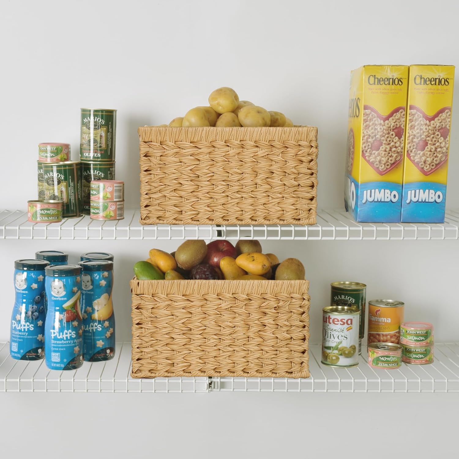 image:imageGRANNY SAYS Wicker Storage Baskets for Shelves Wicker Baskets for Organizing Waterproof Woven Basket for Pantry Rectangle Basket for Shelf Brown 2PackNatural
