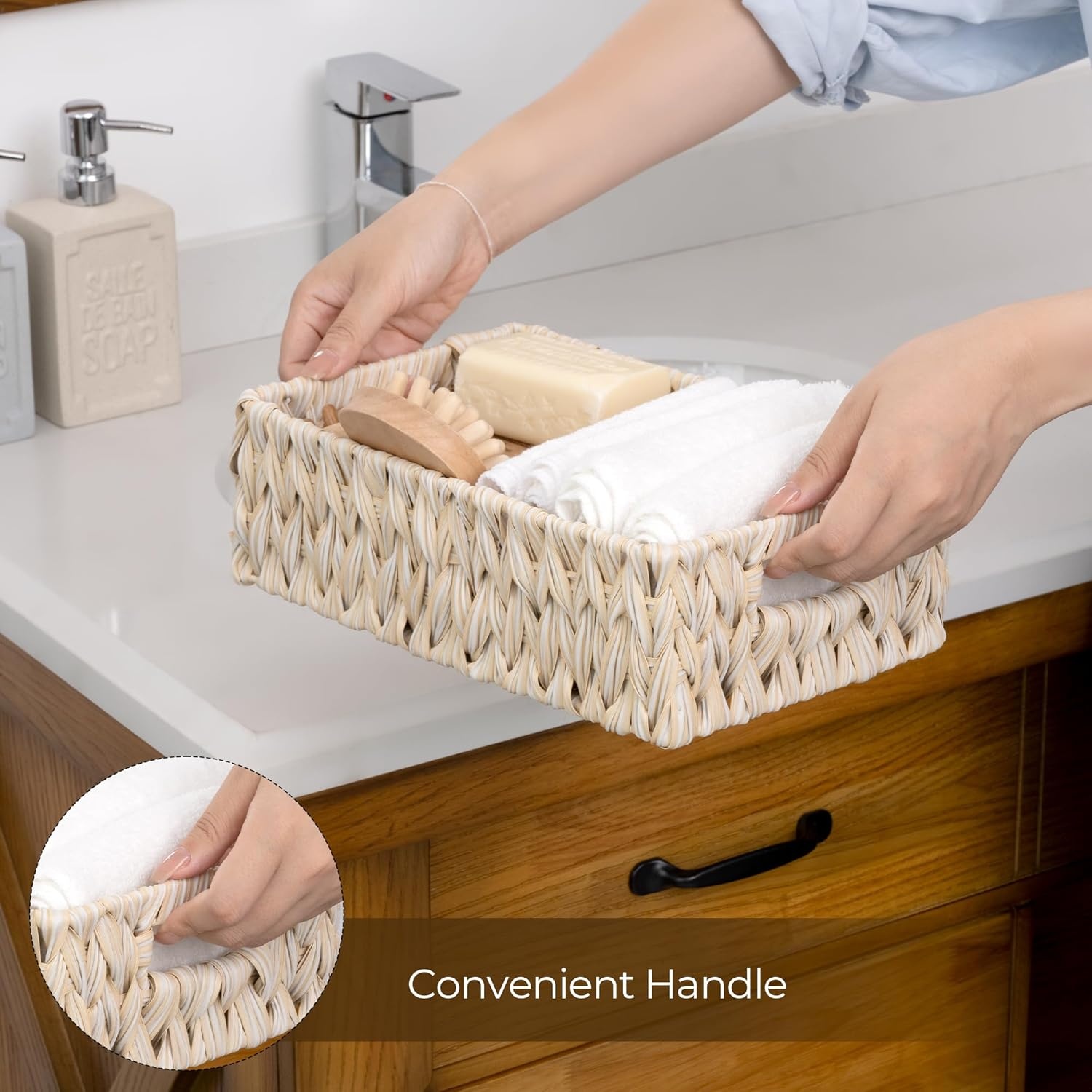 image:imageGRANNY SAYS Wicker Storage Baskets for Shelves Wicker Baskets for Organizing Waterproof Woven Basket for Pantry Rectangle Basket for Shelf Brown 2PackButter Milk
