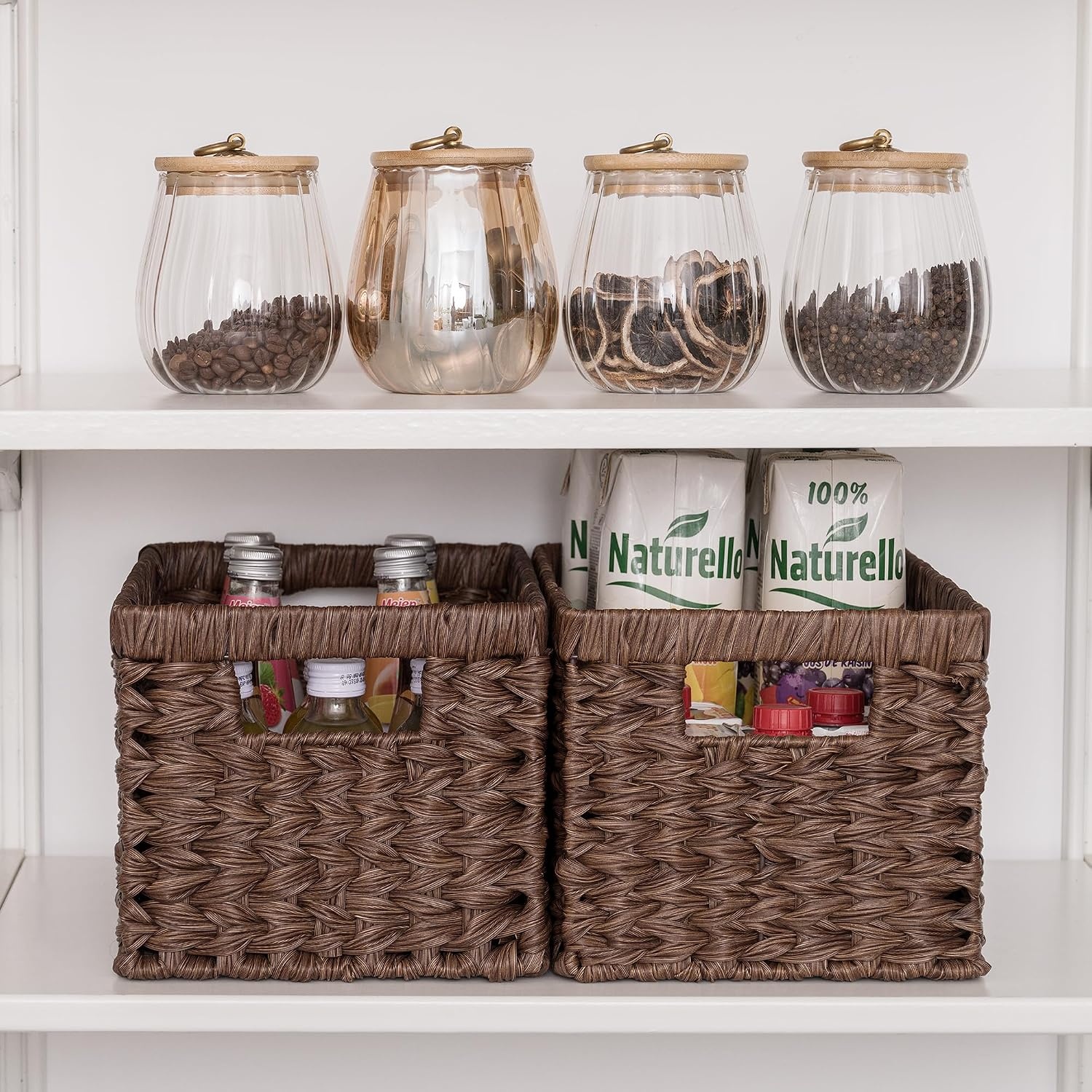 image:imageGRANNY SAYS Wicker Storage Baskets for Shelves Wicker Baskets for Organizing Waterproof Woven Basket for Pantry Rectangle Basket for Shelf Brown 2PackBrown