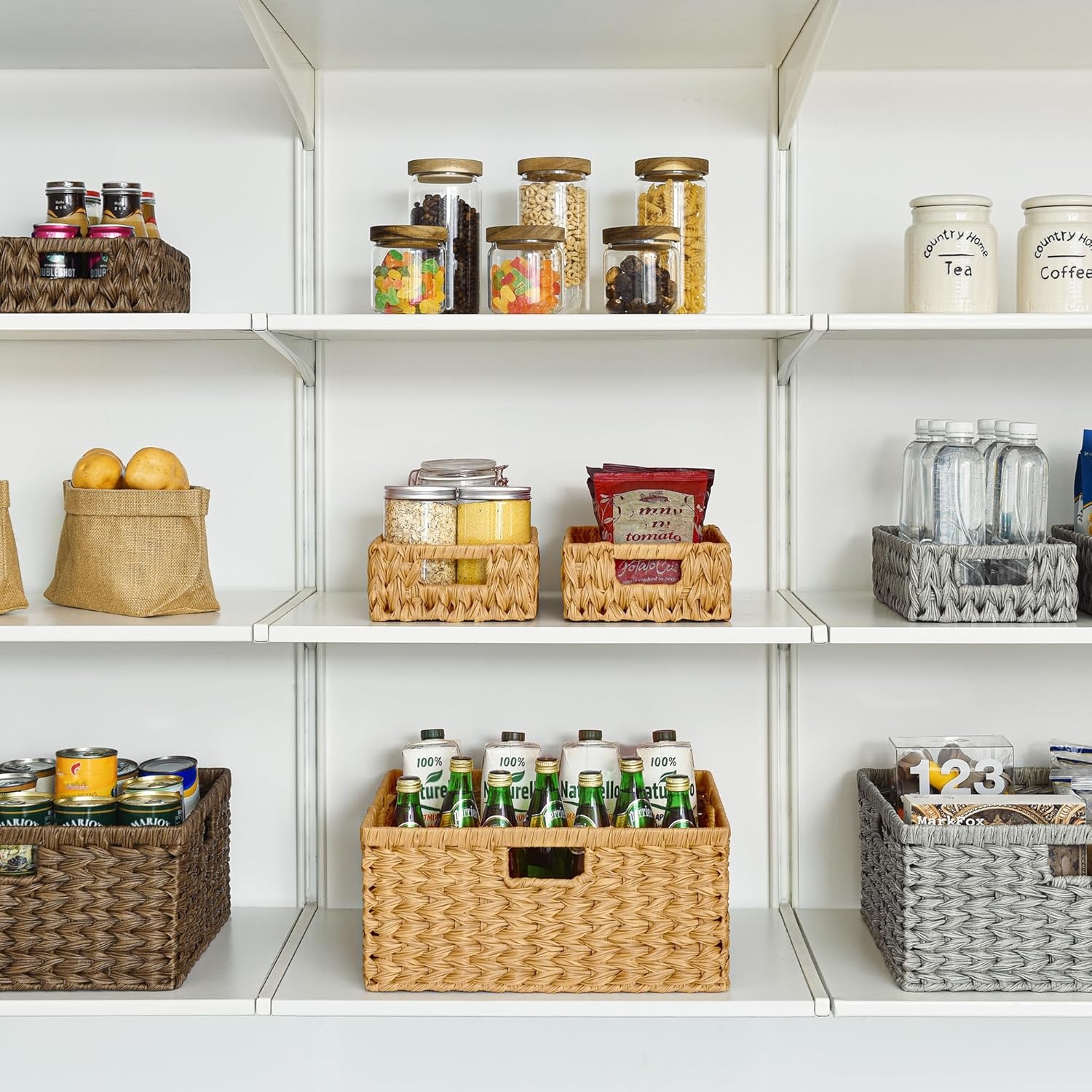 image:imageGRANNY SAYS Wicker Storage Baskets for Shelves Wicker Baskets for Organizing Waterproof Woven Basket for Pantry Rectangle Basket for Shelf Brown 2PackNatural