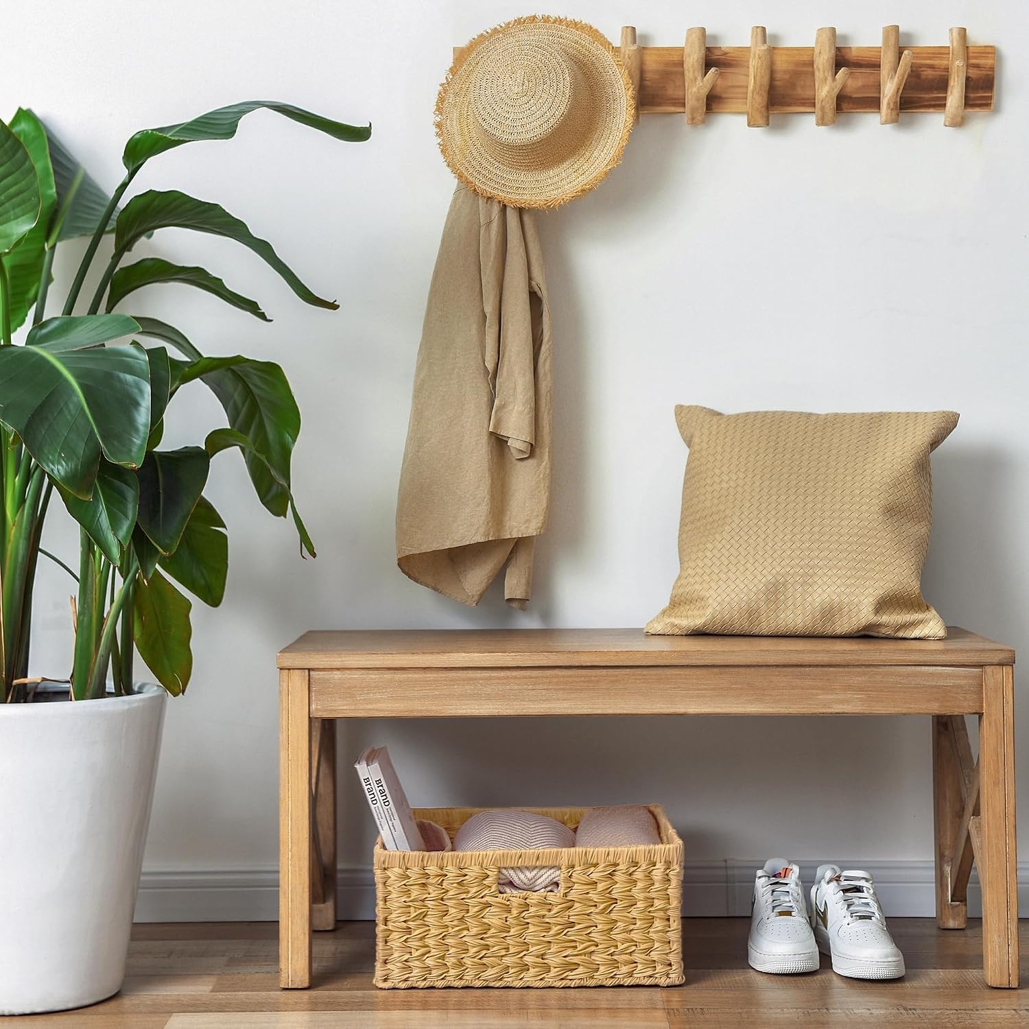 image:imageGRANNY SAYS Wicker Storage Baskets for Shelves Wicker Baskets for Organizing Waterproof Woven Basket for Pantry Rectangle Basket for Shelf Brown 2PackNatural