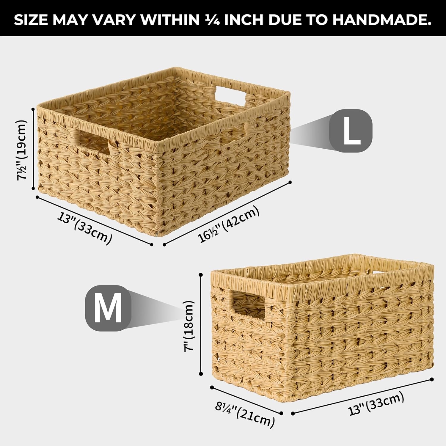 image:imageGRANNY SAYS Wicker Storage Baskets for Shelves Wicker Baskets for Organizing Waterproof Woven Basket for Pantry Rectangle Basket for Shelf Brown 2PackNatural